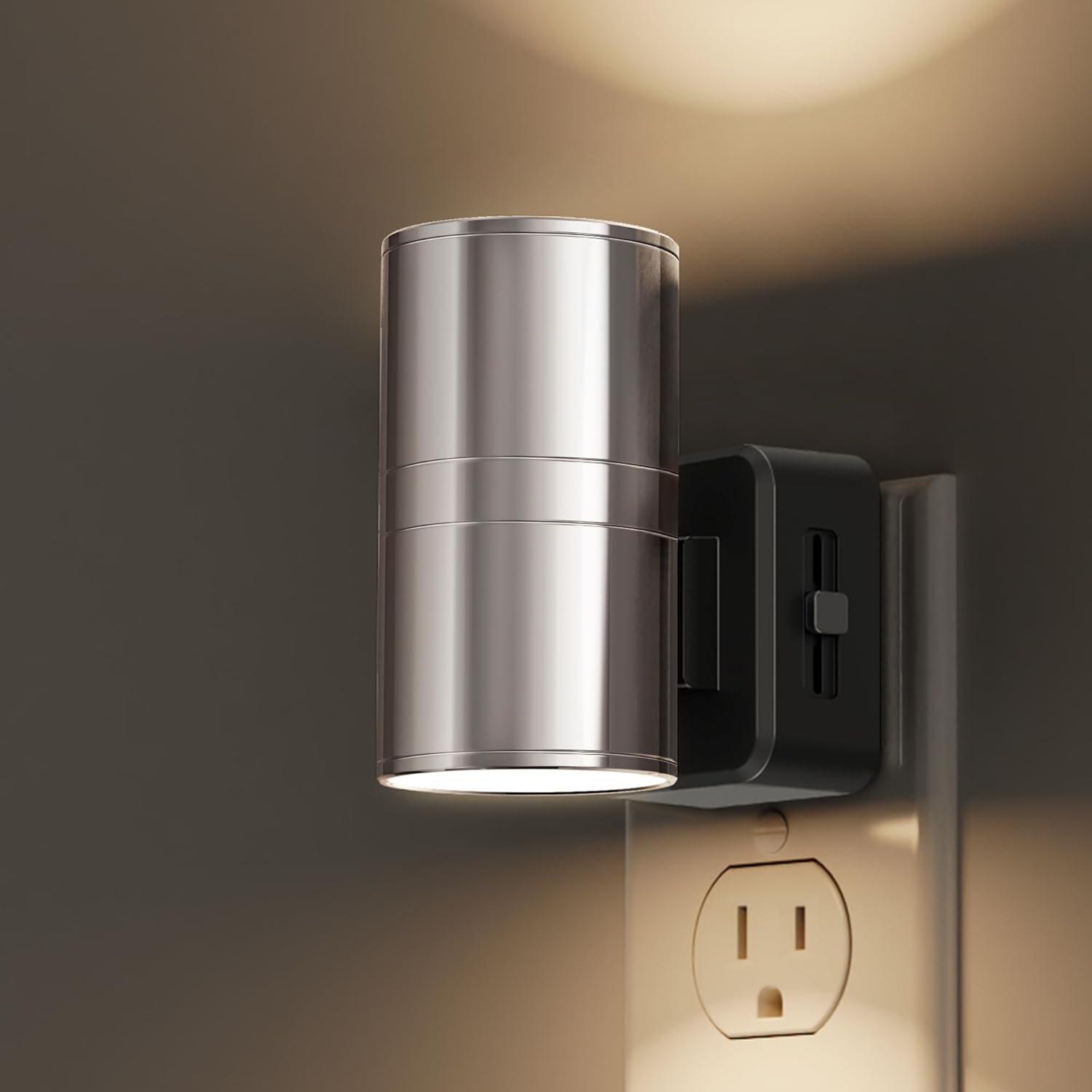 L LOHAS LED Night Light Plug in, 4 Pack, Dimmable Night Lights Plug into Wall, Light Sensor Nightlight, Soft White 3000K with Black Shade, Plug in Nightlights for Hallway Bathroom Kitchen Bedroom