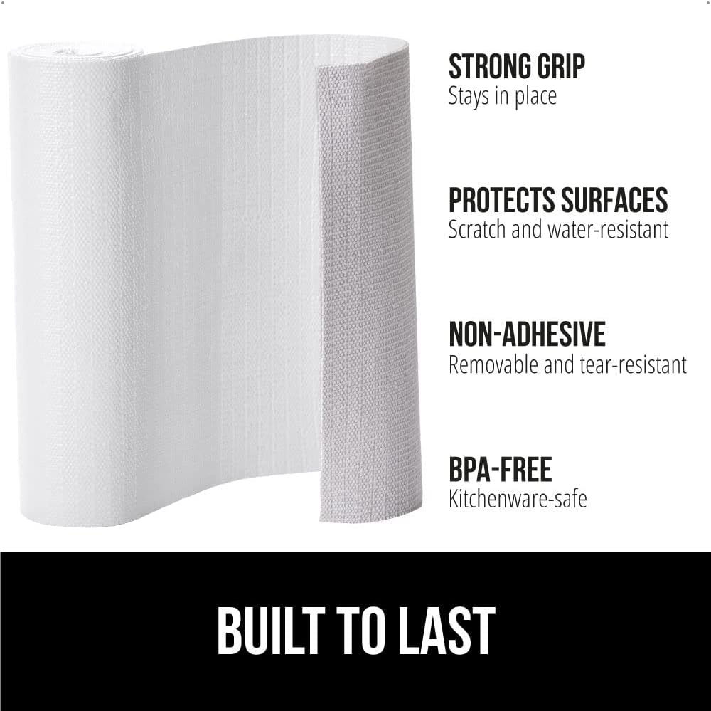GORILLA GRIP Slip Resistant Drawer and Shelf Liner 2 Pack, Non Adhesive Water Resistant, Easy Clean and Trim, Smooth Surface Liners for Kitchen Cabinet, Shelves, Drawers, Pantry, 12 in x 20 FT, White