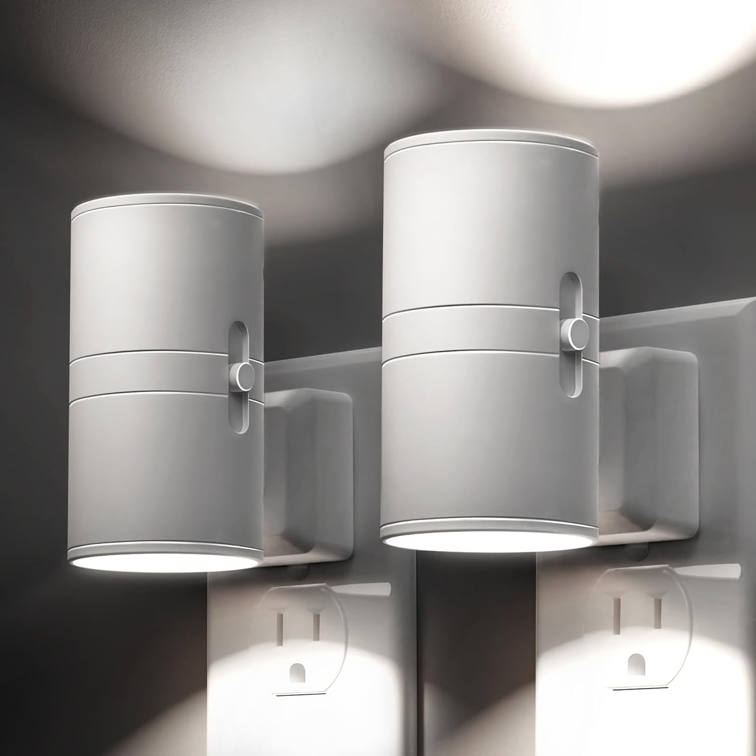 L LOHAS LED Night Light Plug in, 4 Pack, Dimmable Night Lights Plug into Wall, Light Sensor Nightlight, Soft White 3000K with Black Shade, Plug in Nightlights for Hallway Bathroom Kitchen Bedroom