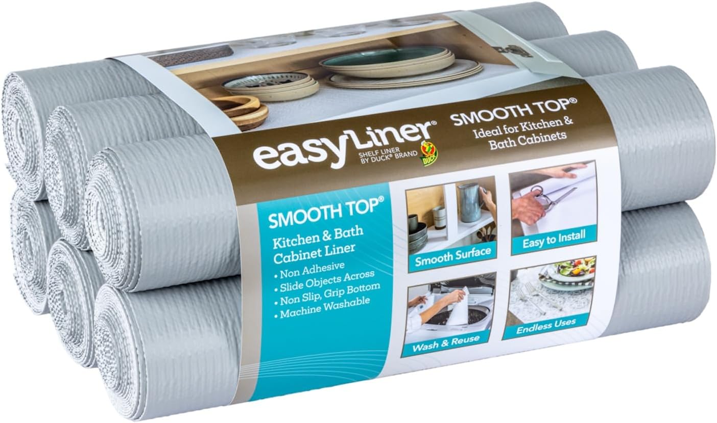 Smooth Top EasyLiner for Cabinets & Drawers - Easy to Install & Cut to Fit - Shelf Paper & Drawer Liner Non Adhesive - Non Slip Shelf Liner - 12in. x 10ft. - 6 Roll Project Pack - Taupe Buds