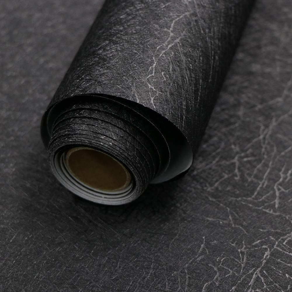Abyssaly Black Silk Wallpaper Peel and Stick 15.7" X 984.2" Embossed Self Adhesive Black Contact Paper Removable Kitchen Vinyl Textured Wall Paper Cabinet Furniture Shelf Liner