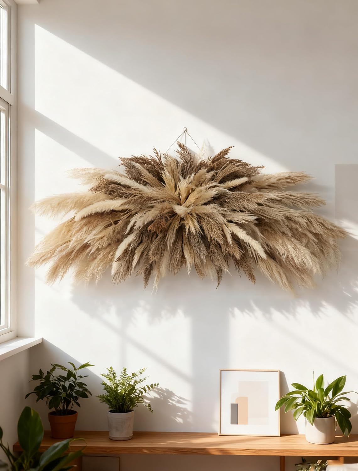 NTLPAMPA Large Boho Decor Pampas Grass Wall Decor (35~50inch) - Natural Dried Flower All-in-One Kit ,Easy Install, Perfect Decor for Living Room、Wedding Arch、Entryway、Party Decor