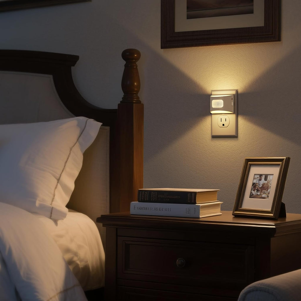 DORESshop LED Night Light[4 Pack], Night Lights Plug into Wall, Plug in Night Light with Motion Sensor, Dusk to Dawn Sensor, Nightlights for Adults, Bedroom, Bathroom, Hallway, White Cover