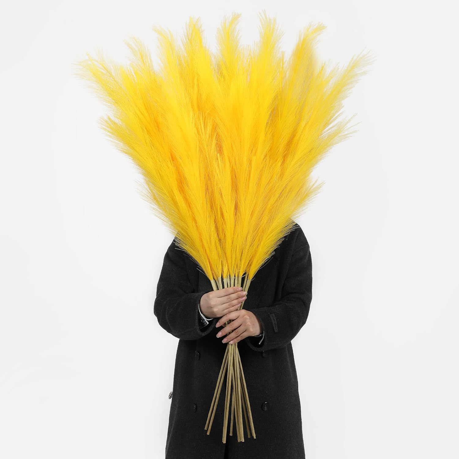 Wertuirk Gold Pampas Grass Decor - 45-Inch Set of 8 | Faux Tall Pampas Grass Soft and Fluffy | Perfect for Wedding Centerpieces, Great Gatsby Party Decorations and Glam Room Decor