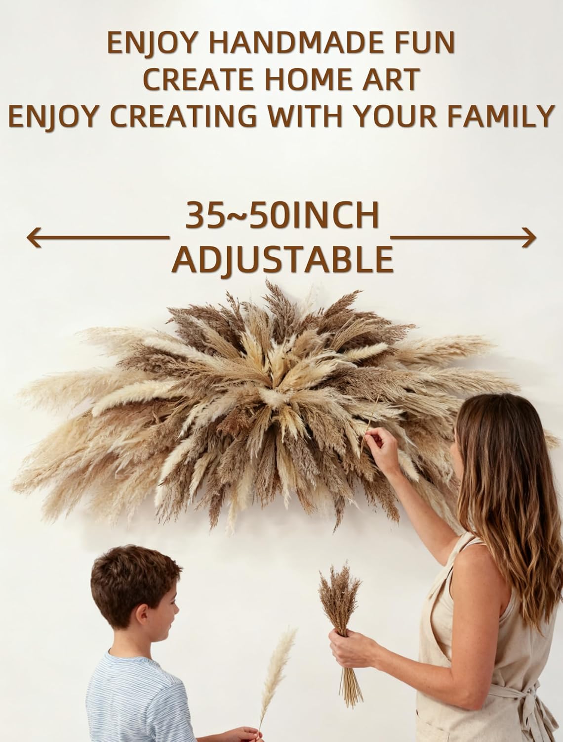 NTLPAMPA Large Boho Decor Pampas Grass Wall Decor (35~50inch) - Natural Dried Flower All-in-One Kit ,Easy Install, Perfect Decor for Living Room、Wedding Arch、Entryway、Party Decor