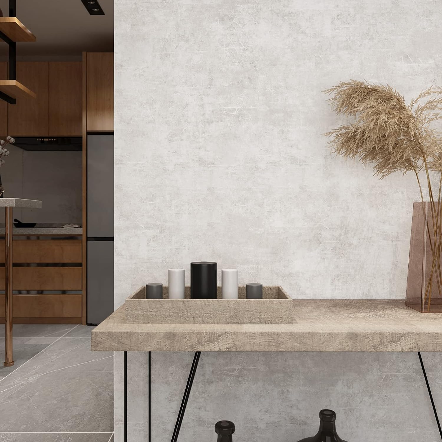 VEELIKE Neutral Concrete Wallpaper Peel and Stick Boho Aesthetic Wallpaper for Bedroom Bathroom 354''x32'' Wide Concrete Contact Paper for Countertops Waterproof Cement Vinyl for Accent Walls Kitchen