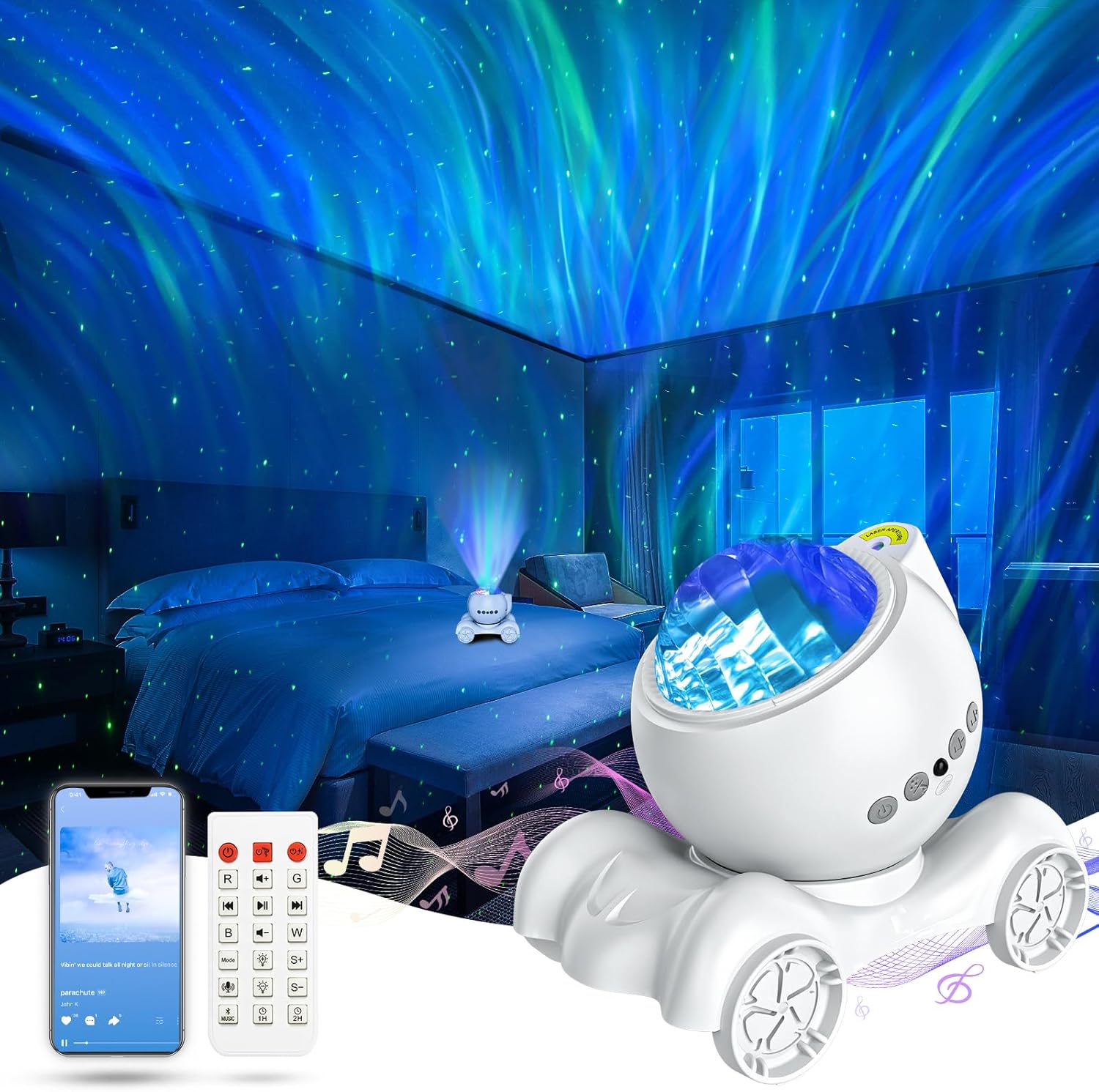 ENOKIK Galaxy Projector, Star Aurora Projector Built-in Bluetooth Speaker, Night Light for Kids Adults, White Noise Light for Home Decor/Relaxation/Party/Music/Gift (Black)