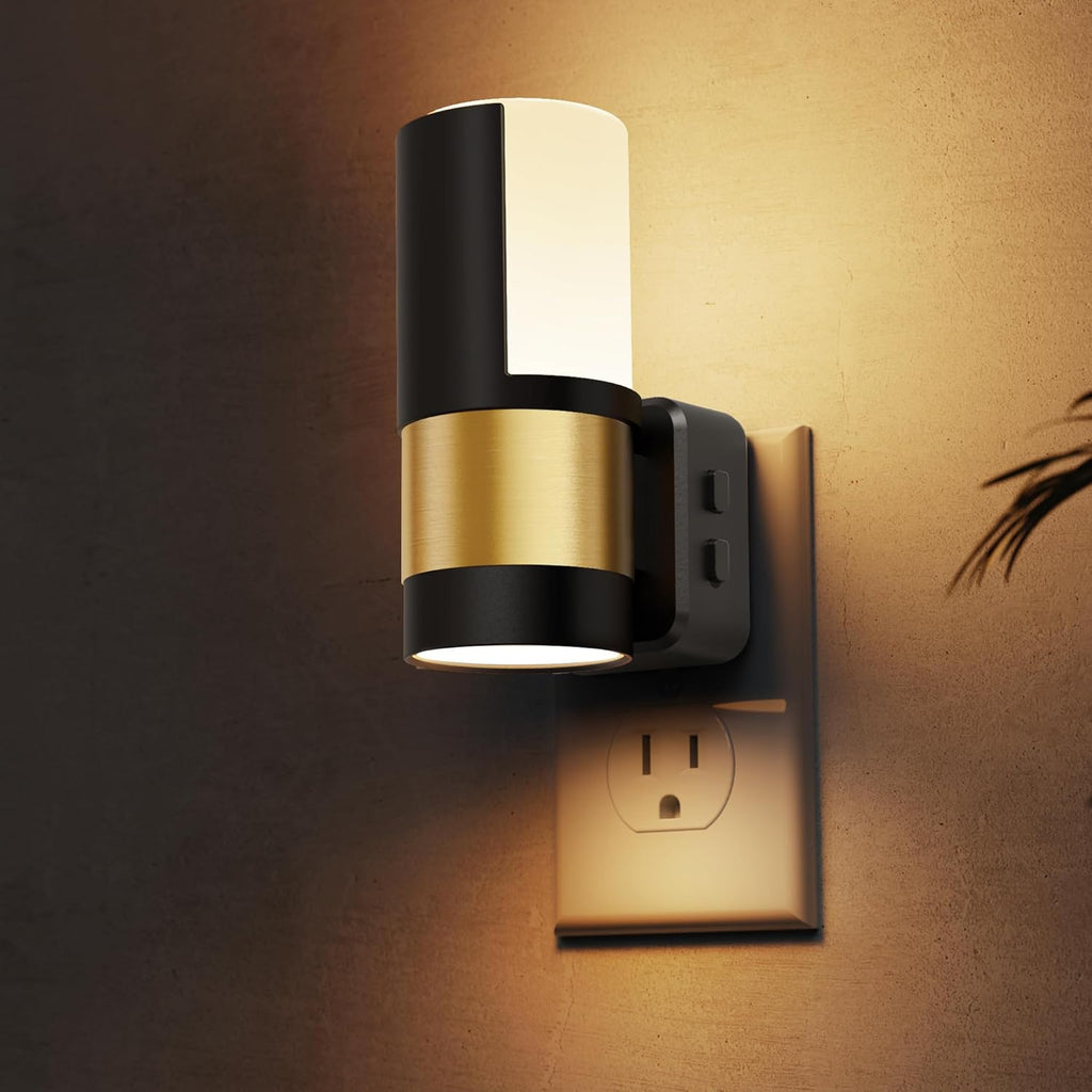 L LOHAS LED Night Light Plug in, 4 Pack, Dimmable Night Lights Plug into Wall, Light Sensor Nightlight, Soft White 3000K with Black Shade, Plug in Nightlights for Hallway Bathroom Kitchen Bedroom