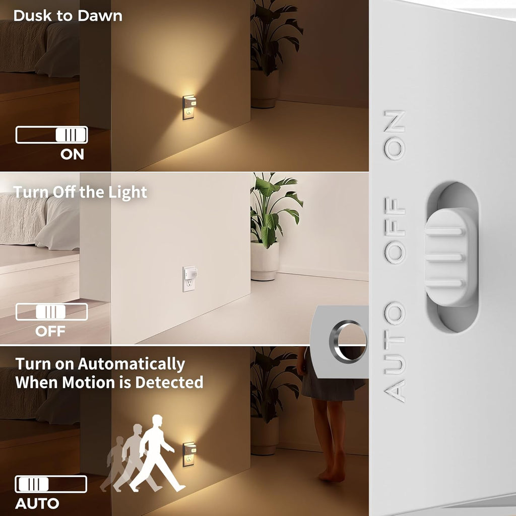 DORESshop LED Night Light[4 Pack], Night Lights Plug into Wall, Plug in Night Light with Motion Sensor, Dusk to Dawn Sensor, Nightlights for Adults, Bedroom, Bathroom, Hallway, White Cover