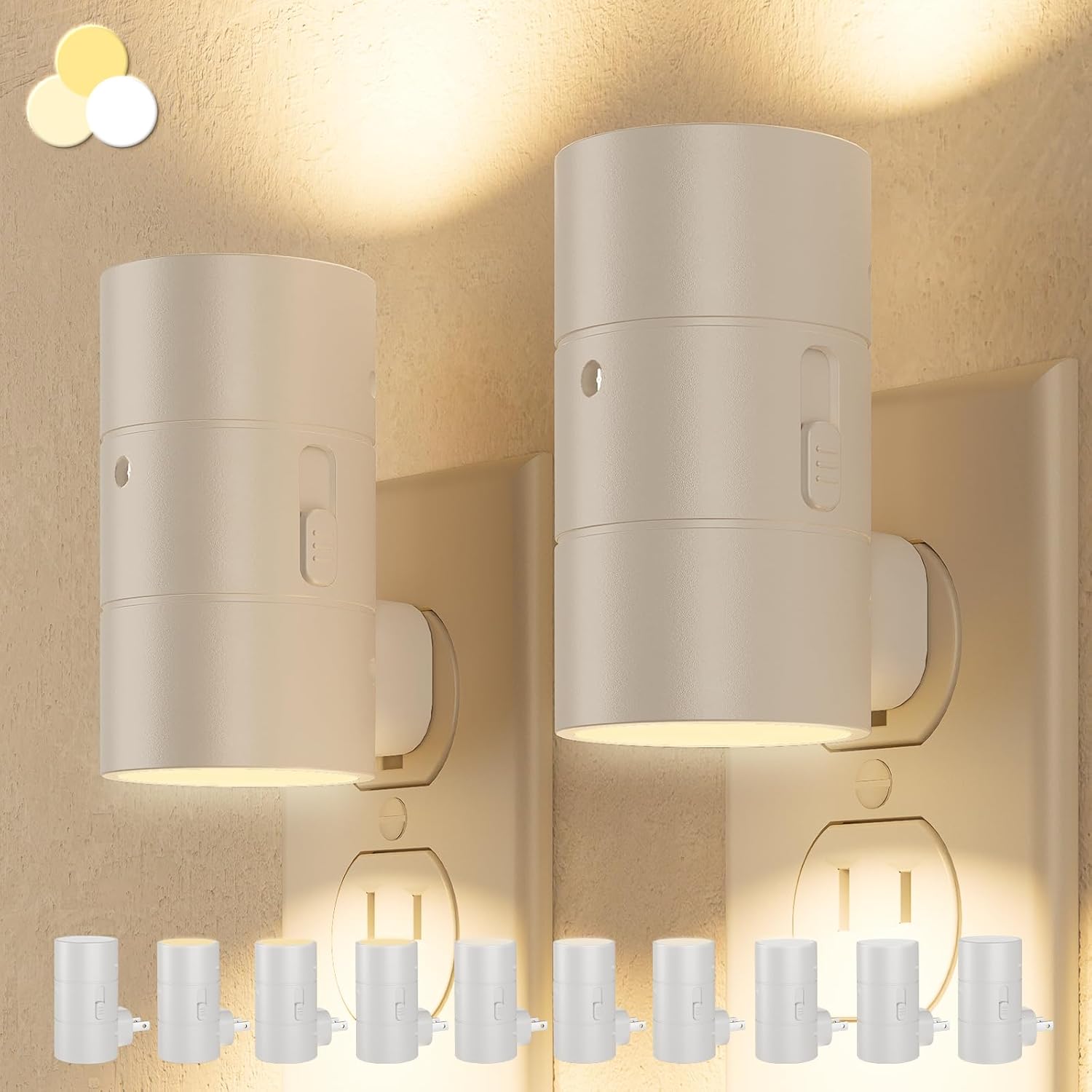 NIORSUN Night Lights Plug into Wall, Dimmable with 3 Color Modes & Auto On/Off Sensor, Ultra-Slim Nightlight for Hallway, Bathroom, Bedroom, Nursery, Kitchen (6 Pack, Black)