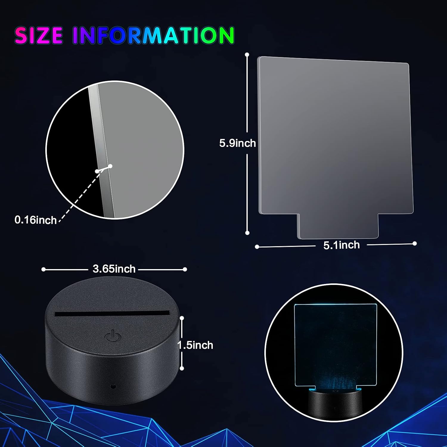 Honoson 6 Sets 3D Night LED Light Lamp Base Clear Acrylic Sheets Remote Controls and USB Charging Cables for Restaurant Bar Cafe Shop Room Decoration(Square Style)