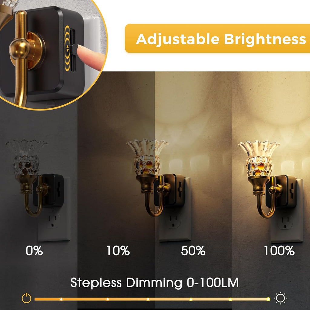 L LOHAS LED Night Lights Plug into Wall, 2 Pack 3000K Soft White LED Floral Night Light with Auto Sensor, 0-100lm Adjustable Brightness Plug in Nightlight, for Hallway Bedroom Stairway Gift