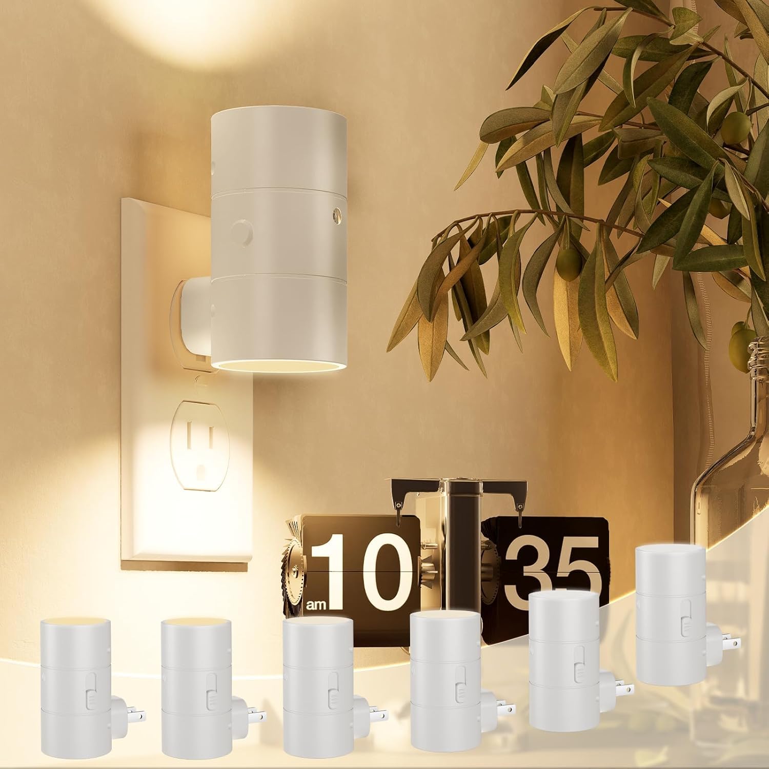 NIORSUN Night Lights Plug into Wall, Dimmable with 3 Color Modes & Auto On/Off Sensor, Ultra-Slim Nightlight for Hallway, Bathroom, Bedroom, Nursery, Kitchen (6 Pack, Black)