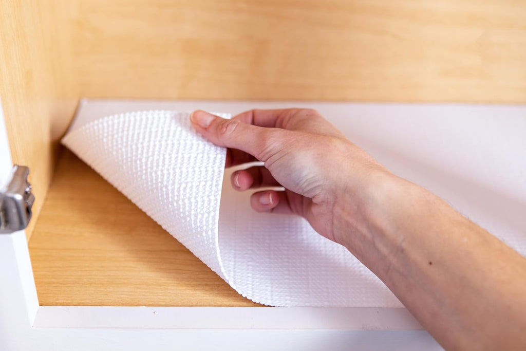 Smooth Top EasyLiner for Cabinets & Drawers - Easy to Install & Cut to Fit - Shelf Paper & Drawer Liner Non Adhesive - Non Slip Shelf Liner - 12in. x 10ft. - 6 Roll Project Pack - Taupe Buds