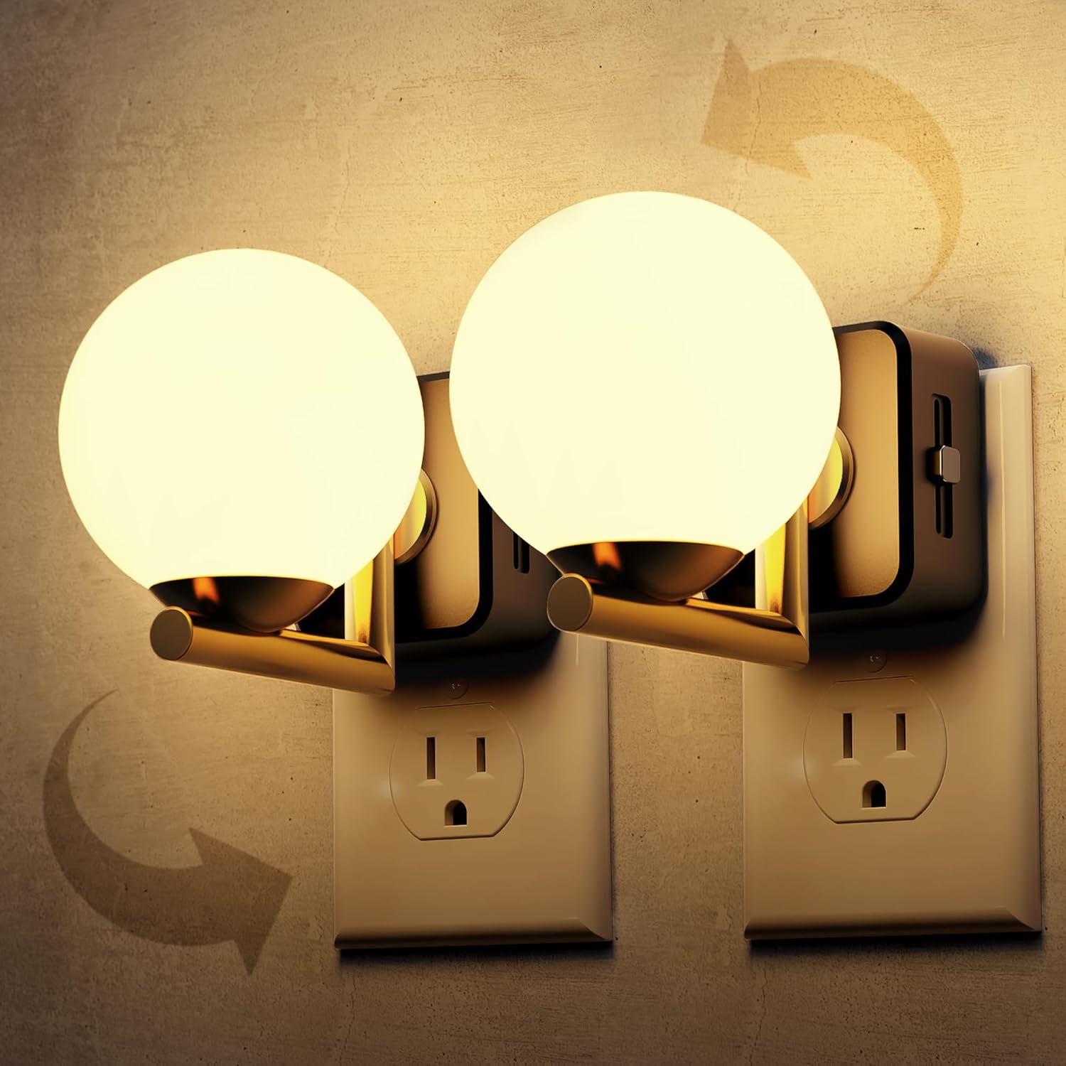 L LOHAS LED Night Lights Plug into Wall, 2 Pack 3000K Soft White LED Floral Night Light with Auto Sensor, 0-100lm Adjustable Brightness Plug in Nightlight, for Hallway Bedroom Stairway Gift