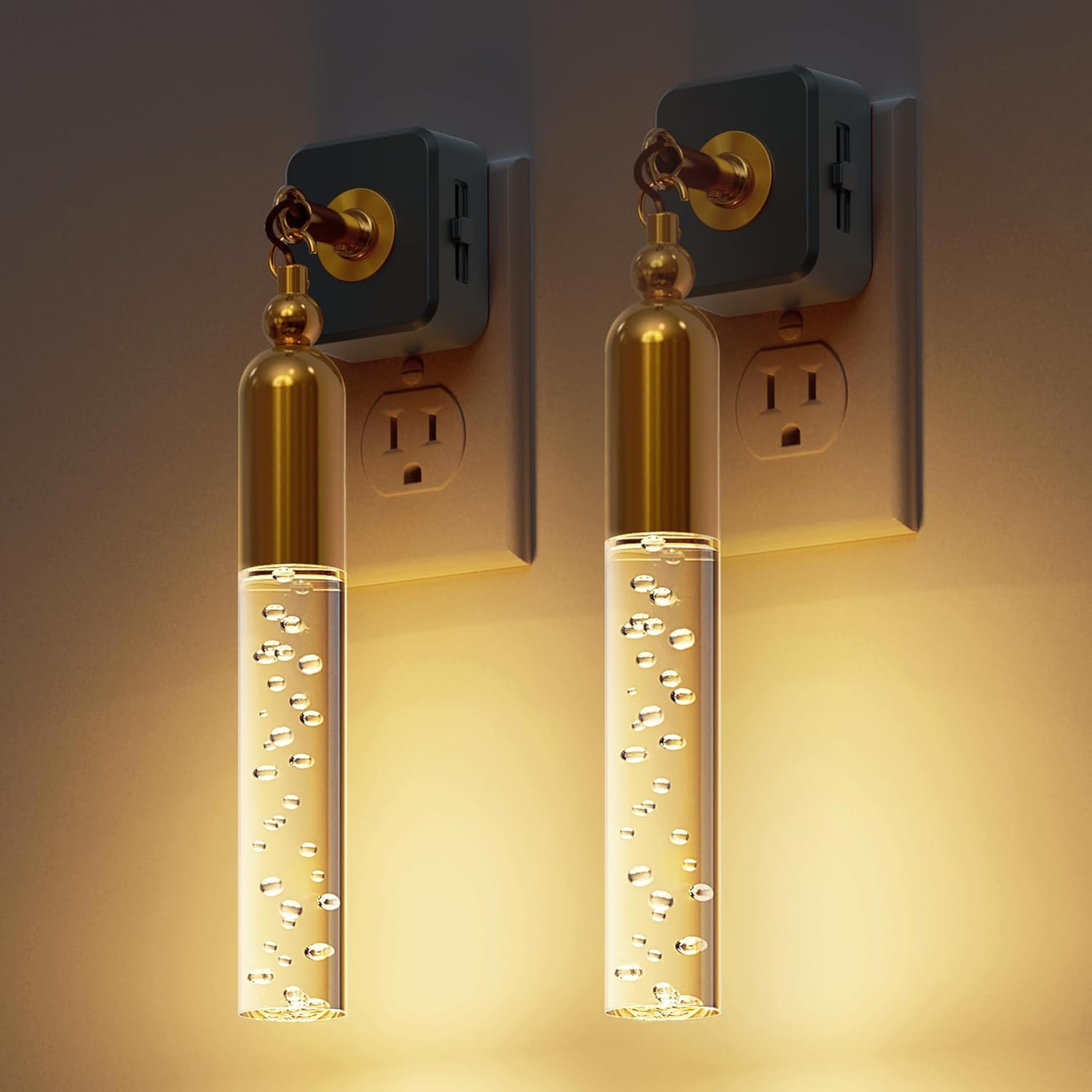 L LOHAS LED Night Lights Plug into Wall, 2 Pack 3000K Soft White LED Floral Night Light with Auto Sensor, 0-100lm Adjustable Brightness Plug in Nightlight, for Hallway Bedroom Stairway Gift