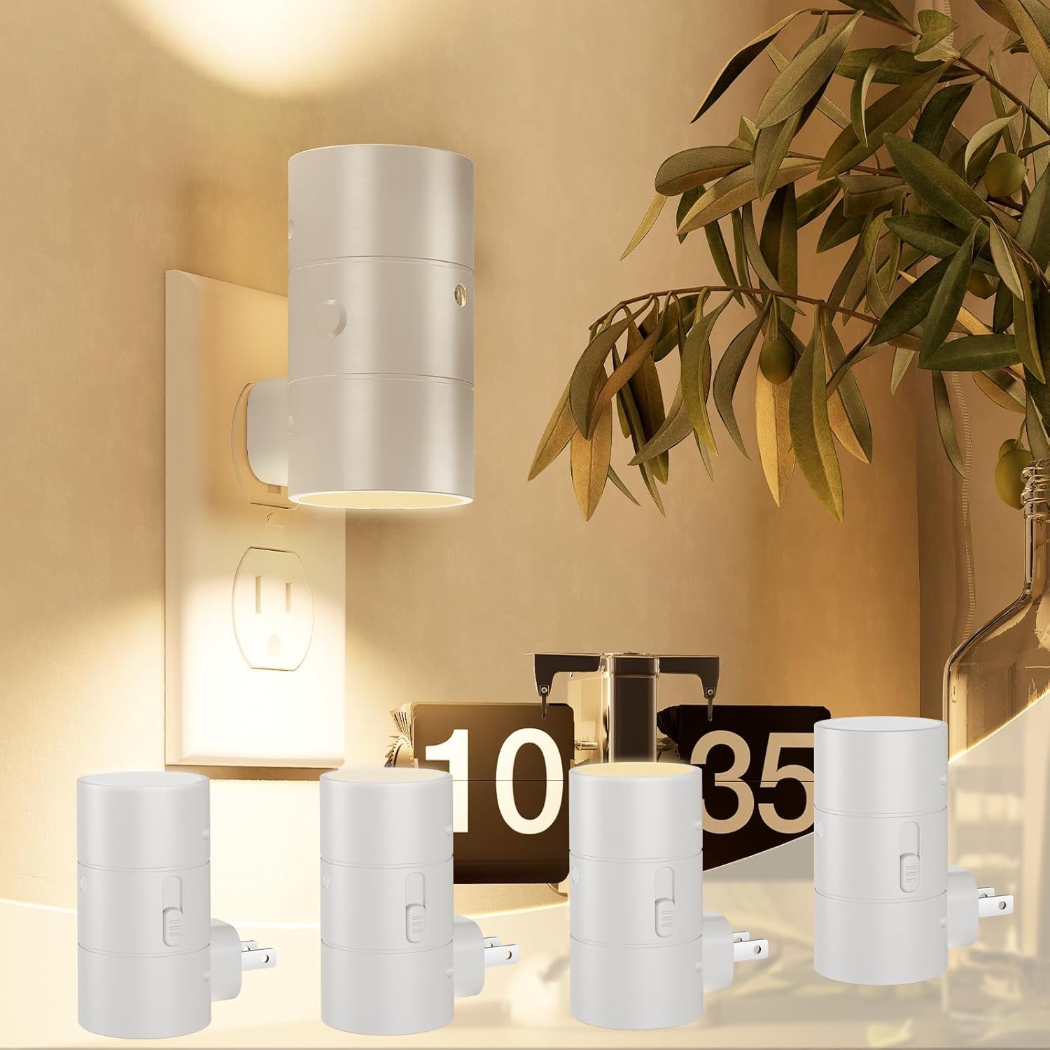 NIORSUN Night Lights Plug into Wall, Dimmable with 3 Color Modes & Auto On/Off Sensor, Ultra-Slim Nightlight for Hallway, Bathroom, Bedroom, Nursery, Kitchen (6 Pack, Black)