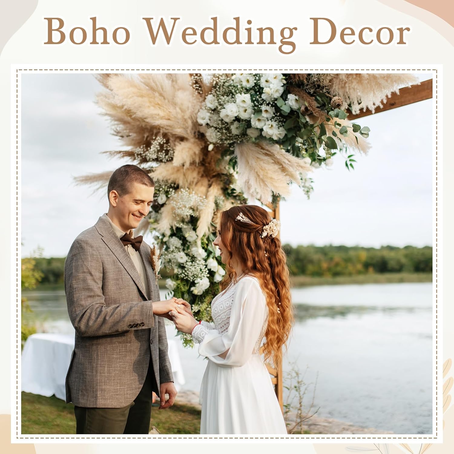 Tigeen 50 Pcs 40 Inch Tall Pampas Grass Stems Beige Fluffy Natural Dried Pampas Grass Floral Decor, Bouquet for Floor Vase, Wedding Floral Arrangements, Party, Farmhouse, Boho Home Decor