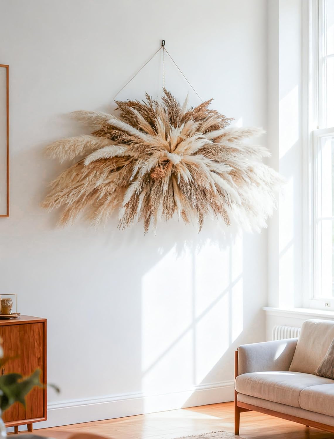 NTLPAMPA Large Boho Decor Pampas Grass Wall Decor (35~50inch) - Natural Dried Flower All-in-One Kit ,Easy Install, Perfect Decor for Living Room、Wedding Arch、Entryway、Party Decor