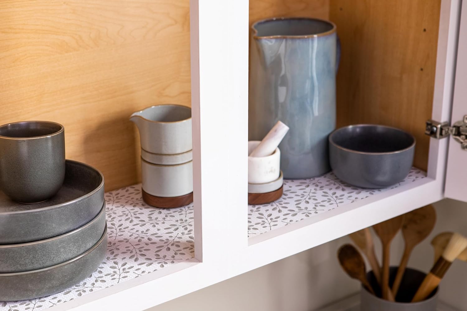 Smooth Top EasyLiner for Cabinets & Drawers - Easy to Install & Cut to Fit - Shelf Paper & Drawer Liner Non Adhesive - Non Slip Shelf Liner - 12in. x 10ft. - 6 Roll Project Pack - Taupe Buds