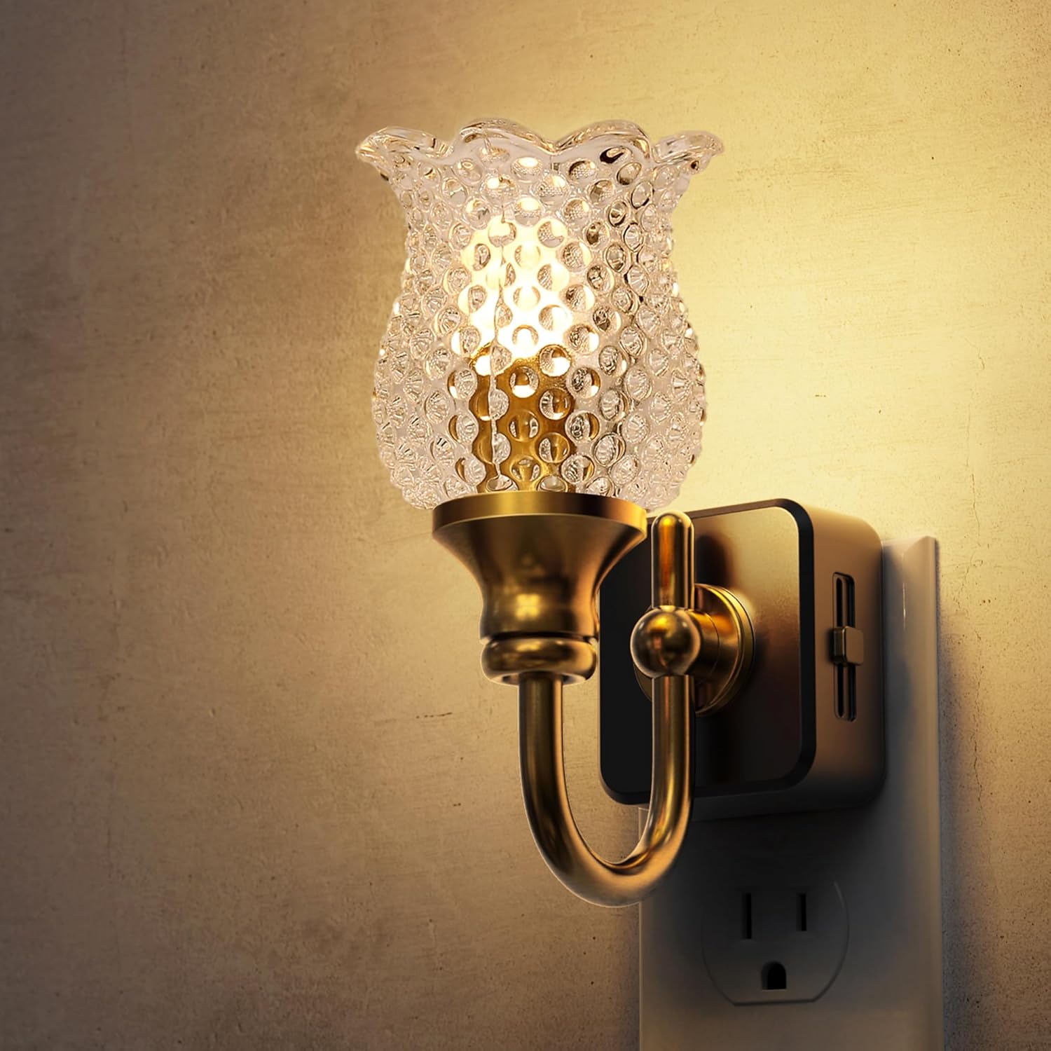 L LOHAS LED Night Lights Plug into Wall, 2 Pack 3000K Soft White LED Floral Night Light with Auto Sensor, 0-100lm Adjustable Brightness Plug in Nightlight, for Hallway Bedroom Stairway Gift