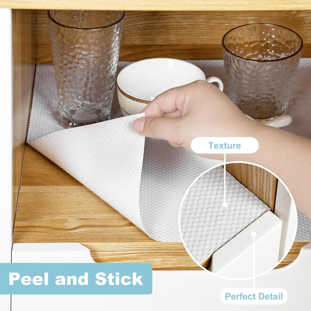Self-Adhesive Large Cabinet Shelf Liner: Peel and Stick White Contact Paper - 24 x 290 Inch Non-Slip Easy to Cut, Removable Waterproof Under Sink Mat for Pantry Cupboard