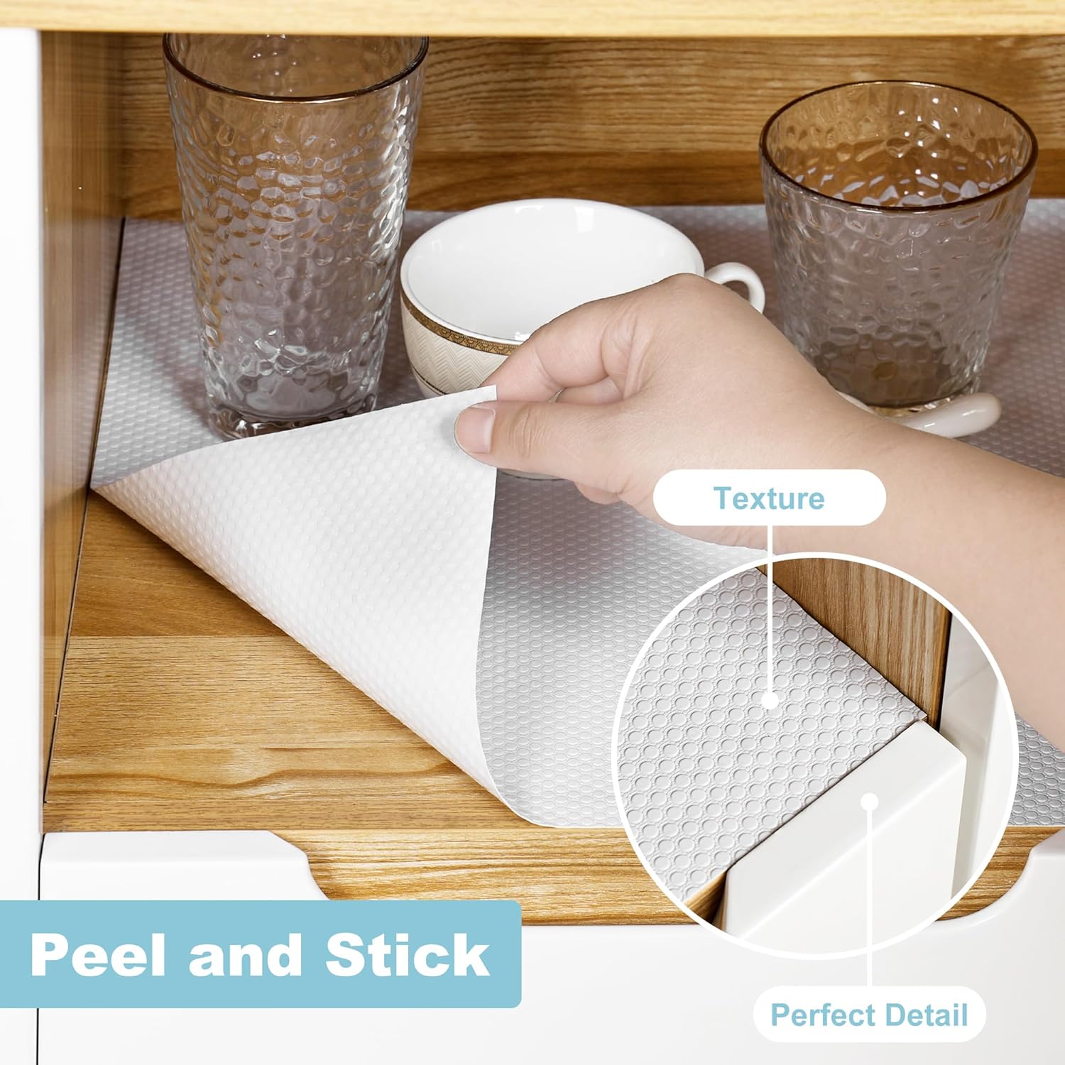 Self-Adhesive Large Cabinet Shelf Liner: Peel and Stick White Contact Paper - 24 x 290 Inch Non-Slip Easy to Cut, Removable Waterproof Under Sink Mat for Pantry Cupboard