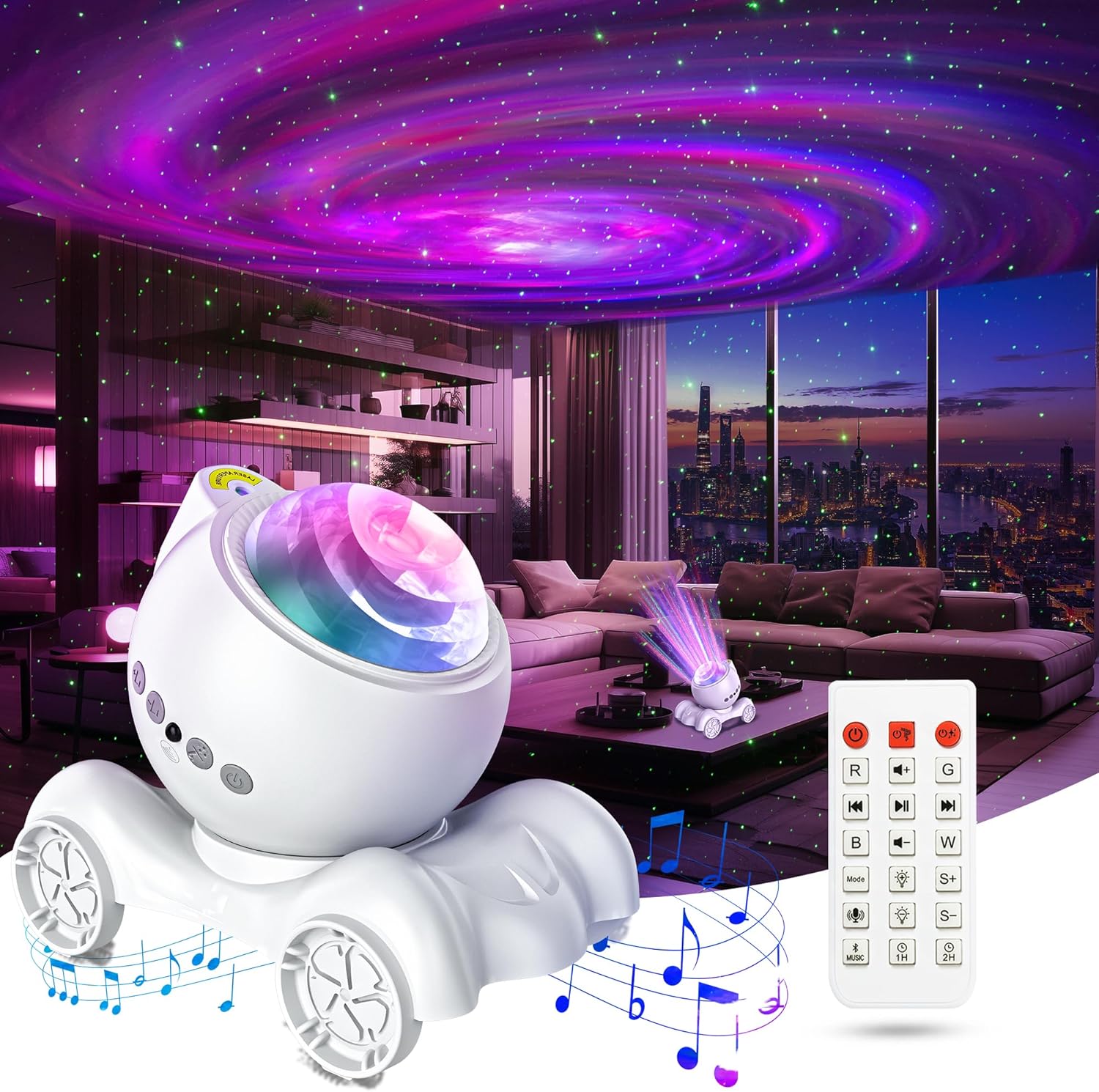 ENOKIK Galaxy Projector, Star Aurora Projector Built-in Bluetooth Speaker, Night Light for Kids Adults, White Noise Light for Home Decor/Relaxation/Party/Music/Gift (Black)