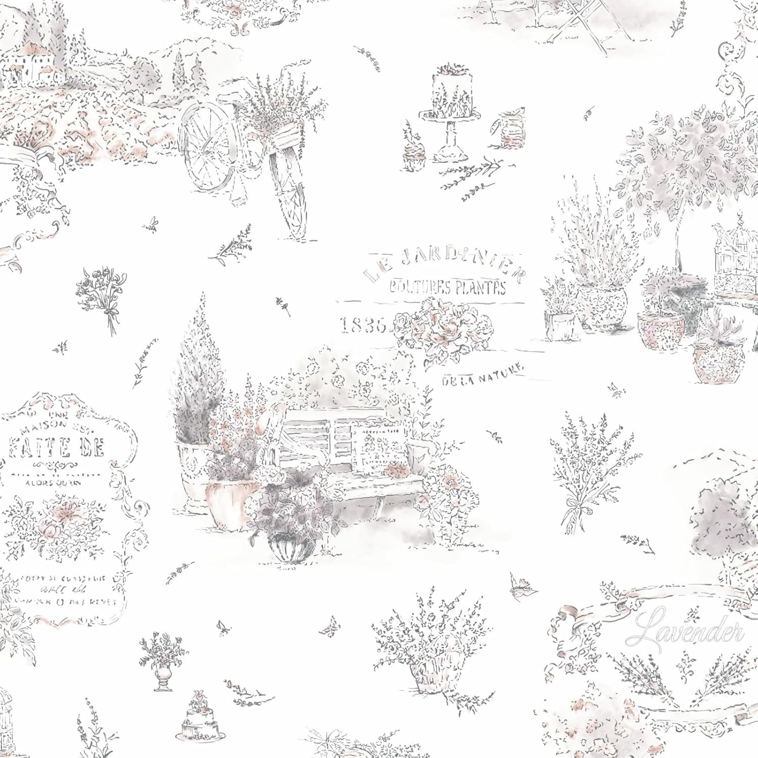 Ismoon Floral Peel and Stick Wallpaper Vintage Beige Stick on Wall Paper French Textured Contact Paper for Cabinet Removable Self Adhesive Wallpaper Vinyl Roll Shelf Decro, 17.3x393in