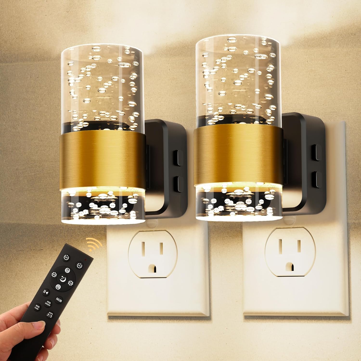 L LOHAS LED Night Lights Plug into Wall, 2 Pack 3000K Soft White LED Floral Night Light with Auto Sensor, 0-100lm Adjustable Brightness Plug in Nightlight, for Hallway Bedroom Stairway Gift