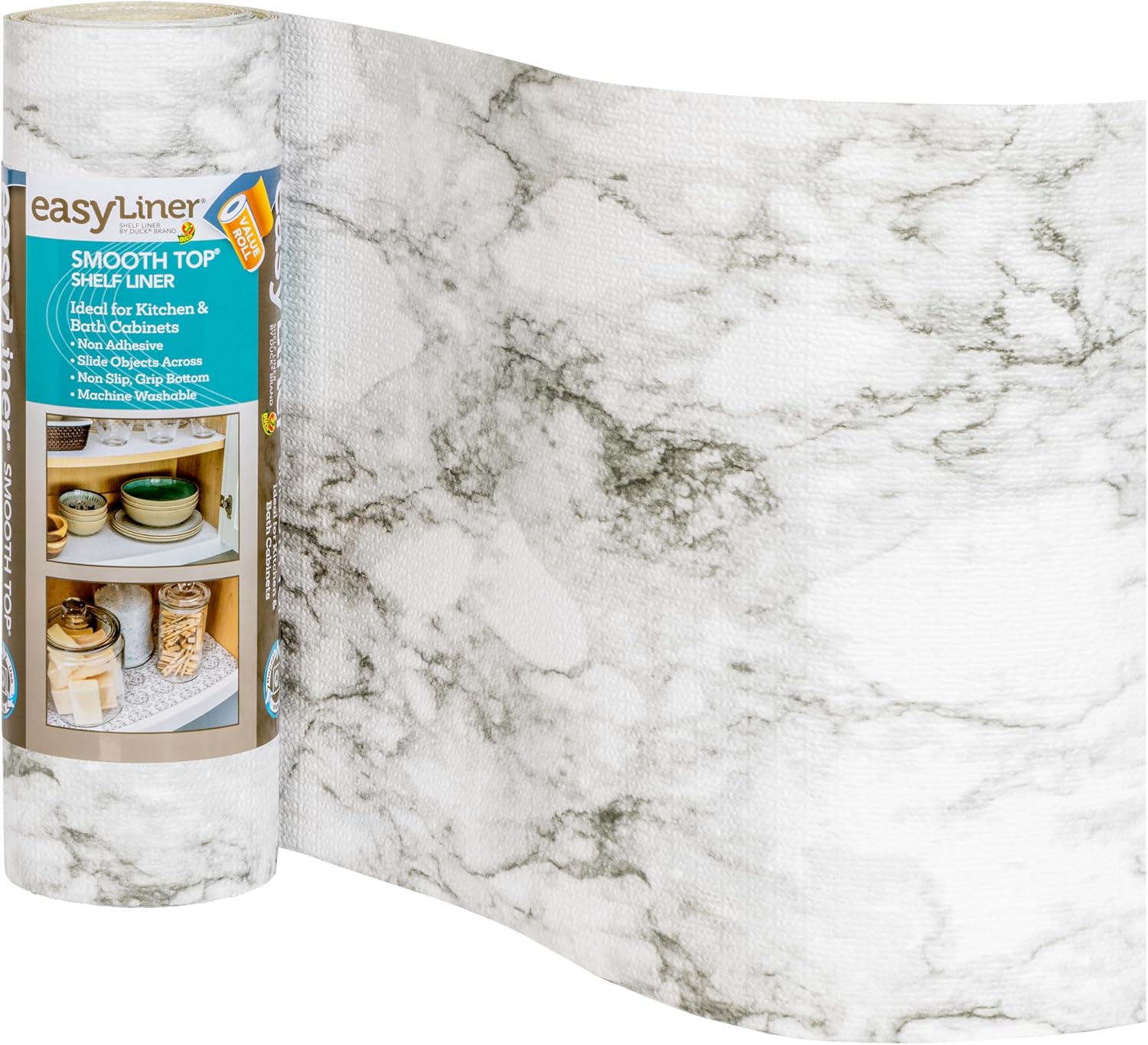 Smooth Top EasyLiner for Cabinets & Drawers - Easy to Install & Cut to Fit - Shelf Paper & Drawer Liner Non Adhesive - Non Slip Shelf Liner for Kitchen Pantry - 12 Inch Width - 60 Total Feet - White