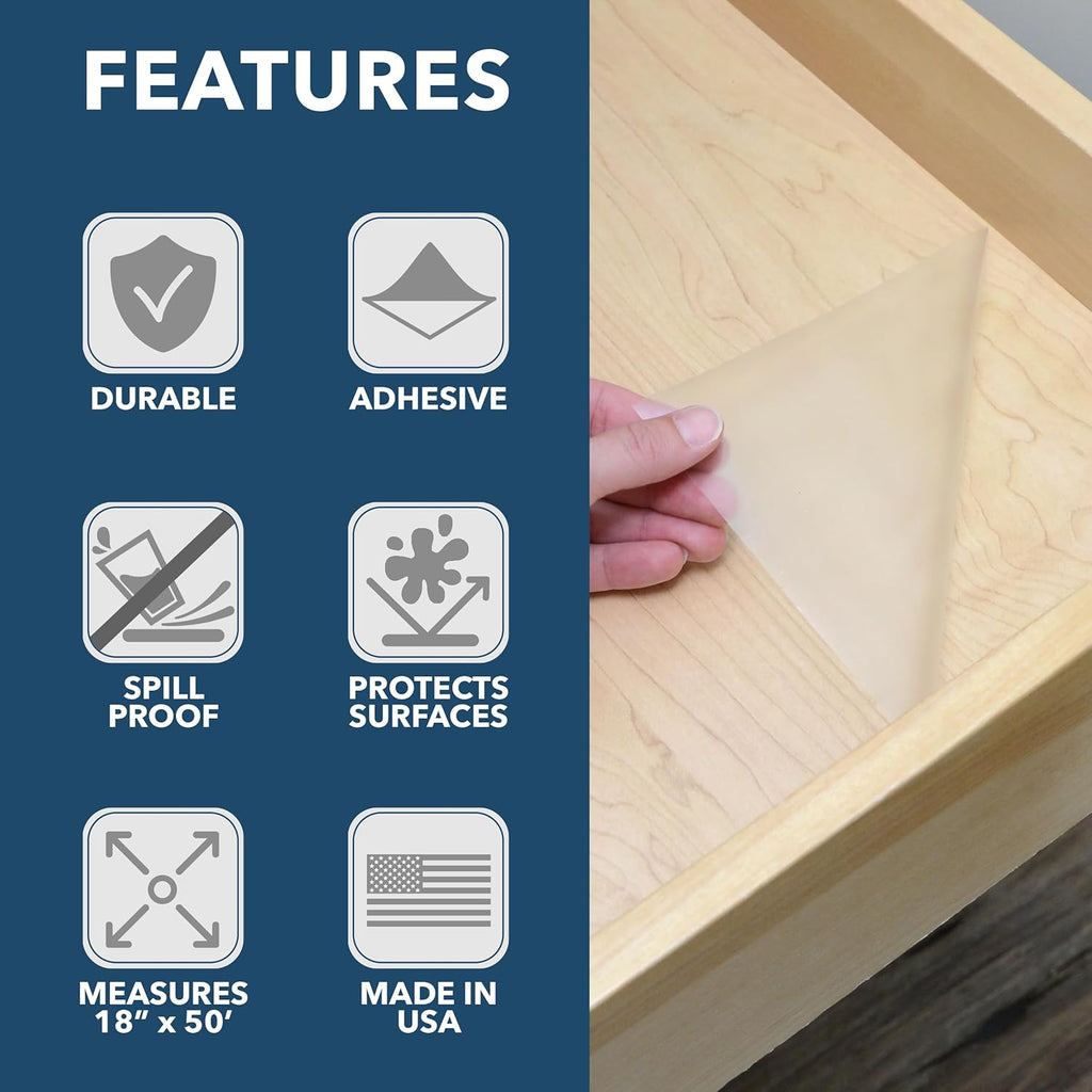 Con-Tact Brand Creative Clear Covering, Versatile and Self-Adhesive Shelf Liner, Ideal Privacy Film, Protective Clear Vinyl, 18'' x 50', Matte