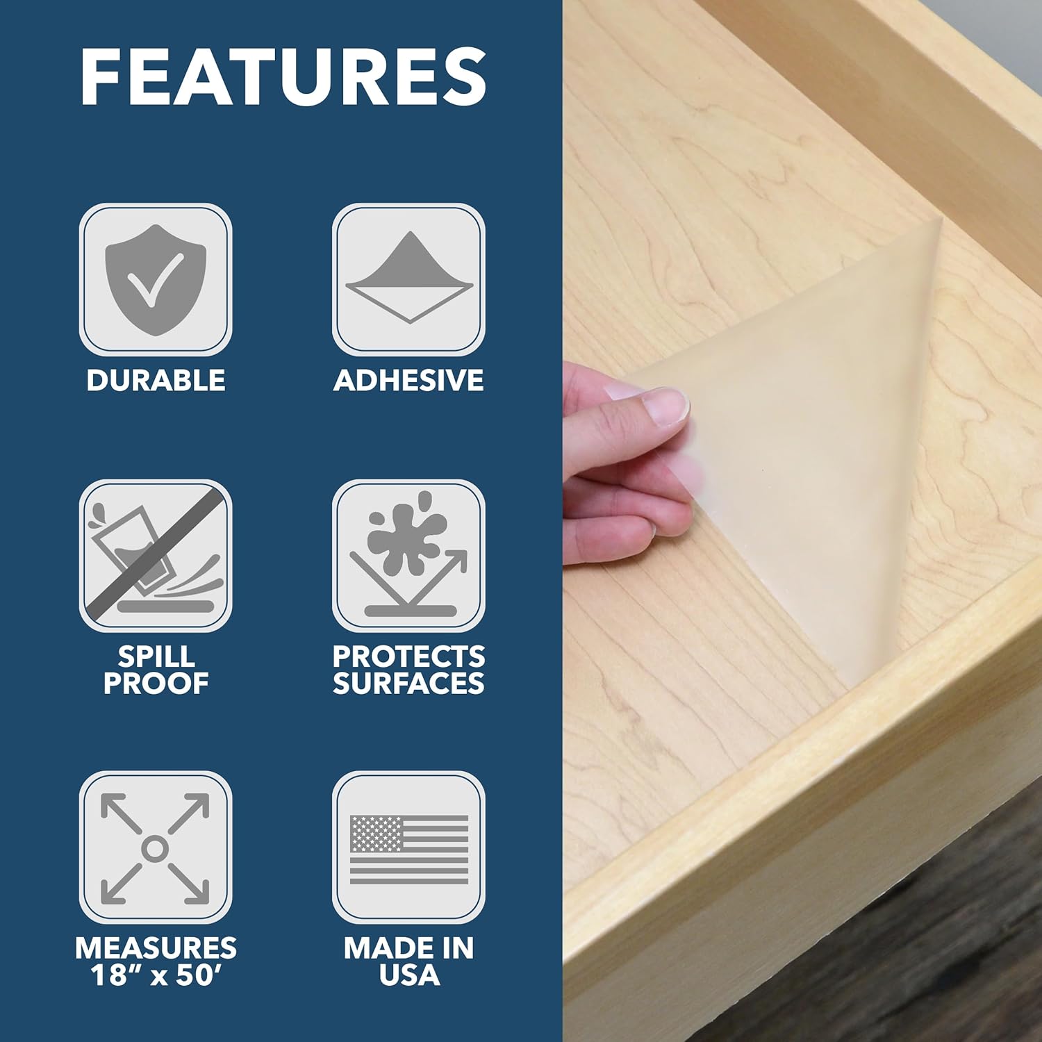 Con-Tact Brand Creative Clear Covering, Versatile and Self-Adhesive Shelf Liner, Ideal Privacy Film, Protective Clear Vinyl, 18'' x 50', Matte