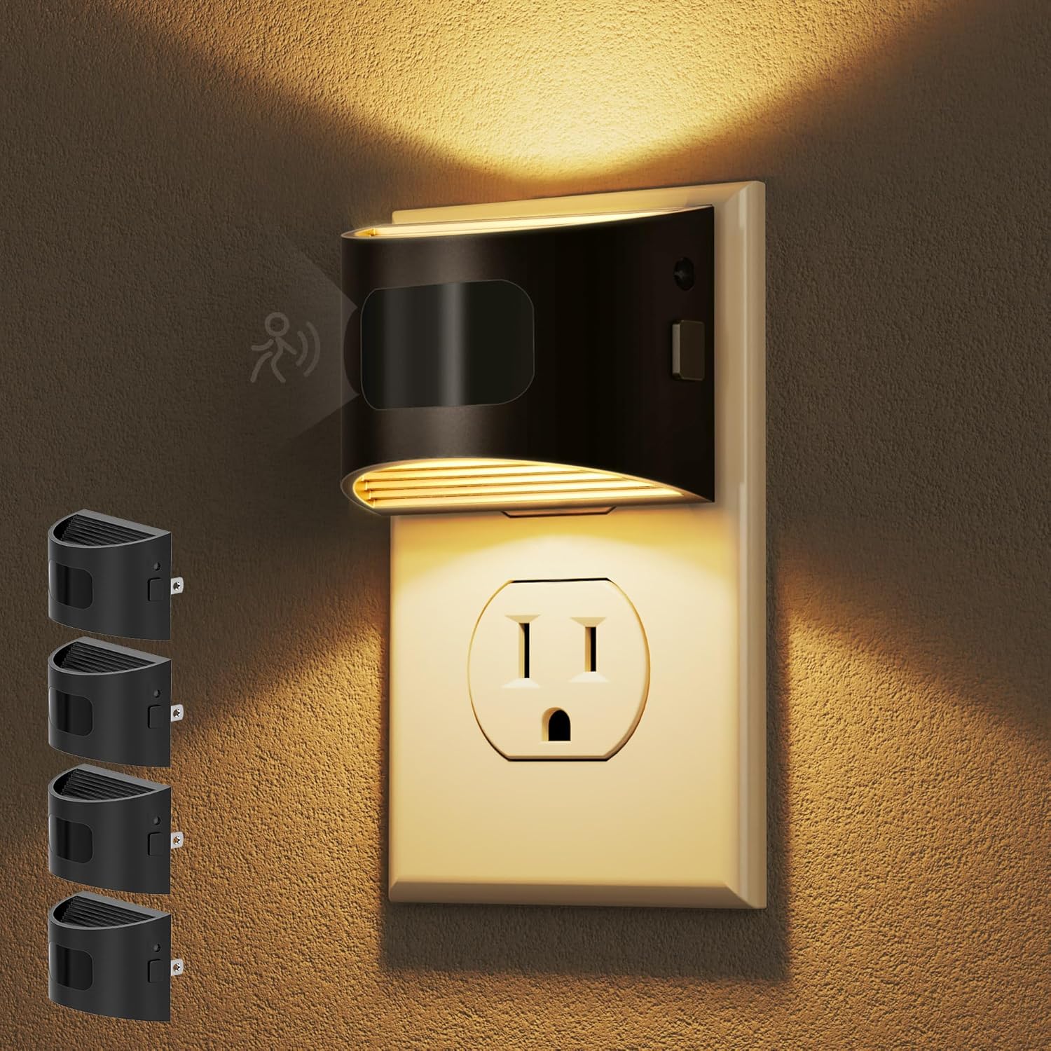 DORESshop LED Night Light[4 Pack], Night Lights Plug into Wall, Plug in Night Light with Motion Sensor, Dusk to Dawn Sensor, Nightlights for Adults, Bedroom, Bathroom, Hallway, White Cover