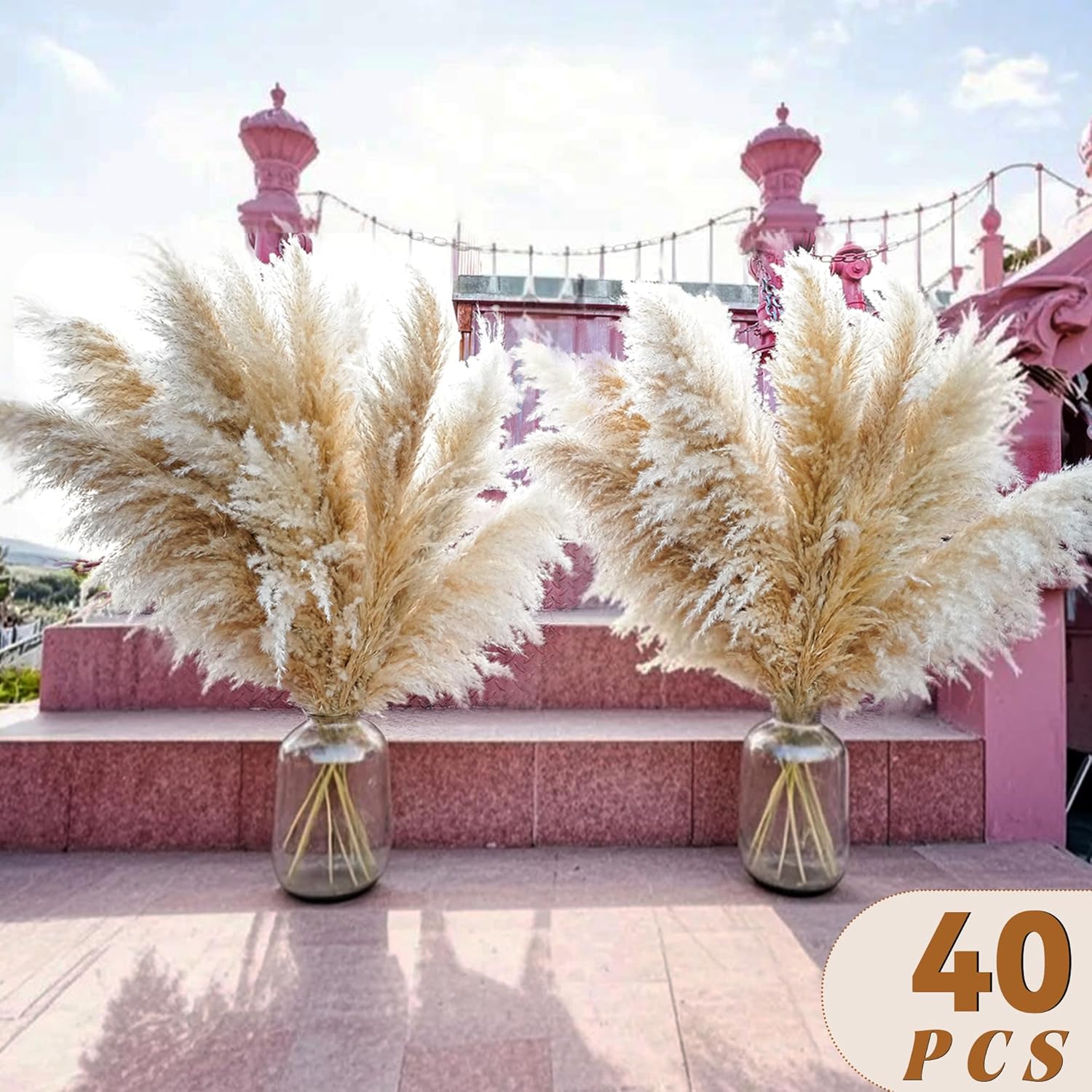 40pcs 40'' Pampas Grass Tall Decor - Pompas Floral, Tall Pampas Grass for Floor Vases, Living Room Floor, Floor Plants, Plumas para, and Grass Wall Decor