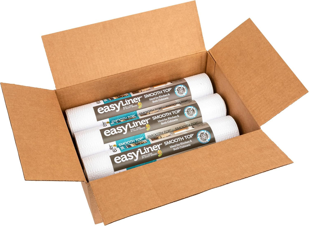 Smooth Top EasyLiner for Cabinets & Drawers - Easy to Install & Cut to Fit - Shelf Paper & Drawer Liner Non Adhesive - Non Slip Shelf Liner for Kitchen Pantry - 12 Inch Width - 60 Total Feet - White