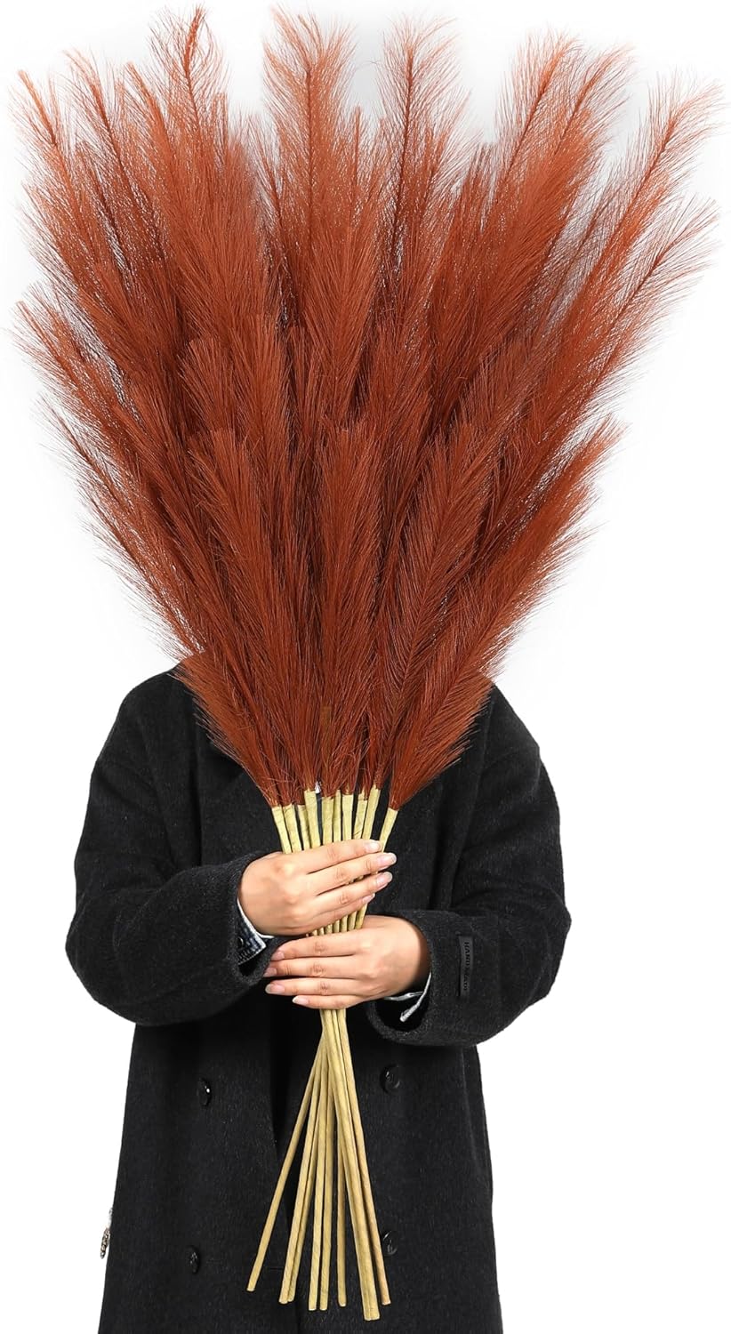 Wertuirk Gold Pampas Grass Decor - 45-Inch Set of 8 | Faux Tall Pampas Grass Soft and Fluffy | Perfect for Wedding Centerpieces, Great Gatsby Party Decorations and Glam Room Decor