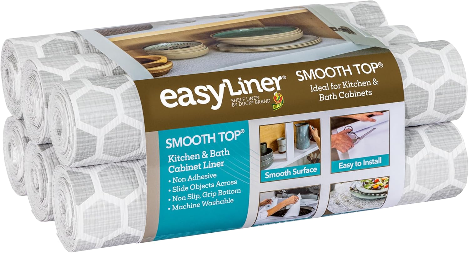 Smooth Top EasyLiner for Cabinets & Drawers - Easy to Install & Cut to Fit - Shelf Paper & Drawer Liner Non Adhesive - Non Slip Shelf Liner - 12in. x 10ft. - 6 Roll Project Pack - Taupe Buds