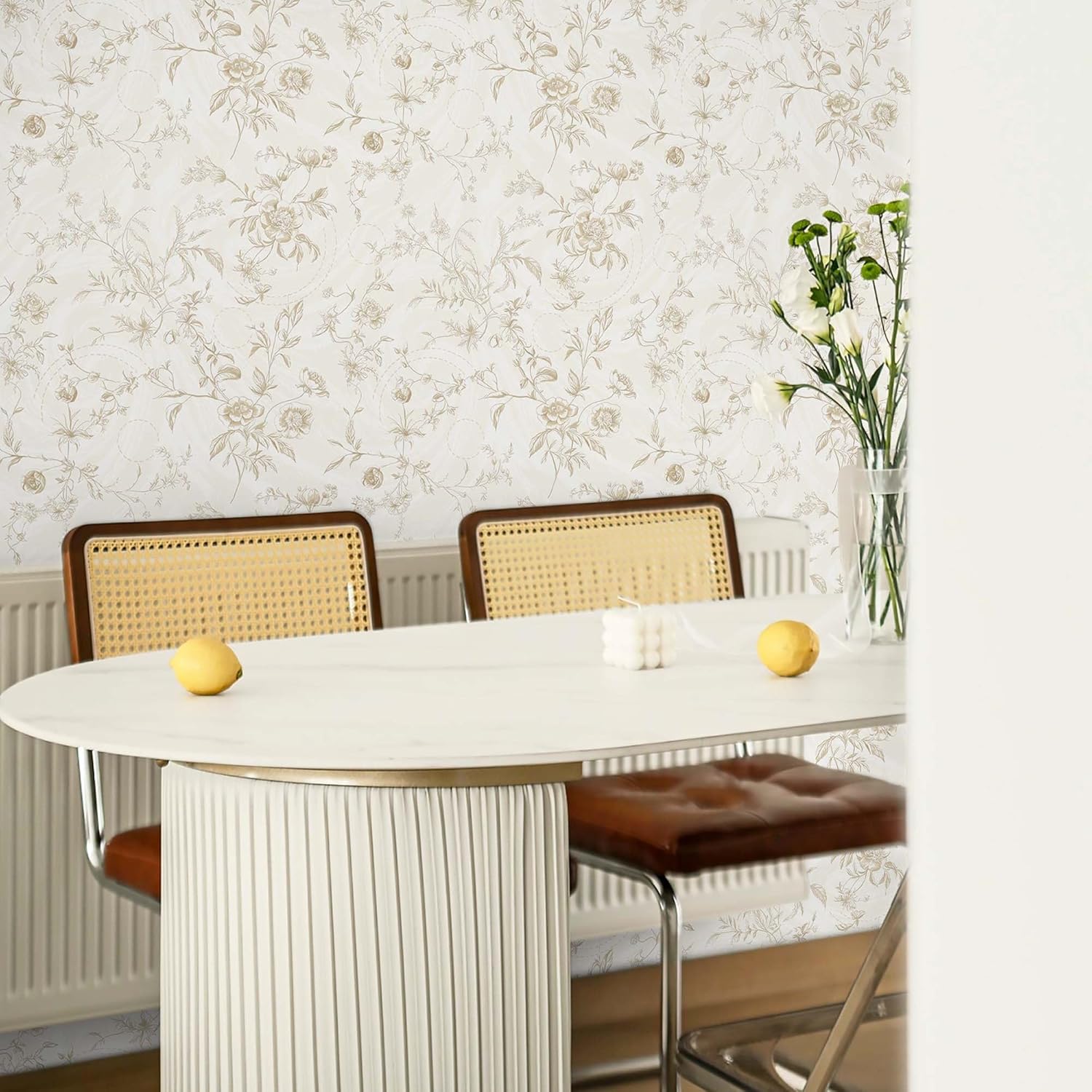 Ismoon Floral Peel and Stick Wallpaper Vintage Beige Stick on Wall Paper French Textured Contact Paper for Cabinet Removable Self Adhesive Wallpaper Vinyl Roll Shelf Decro, 17.3x393in