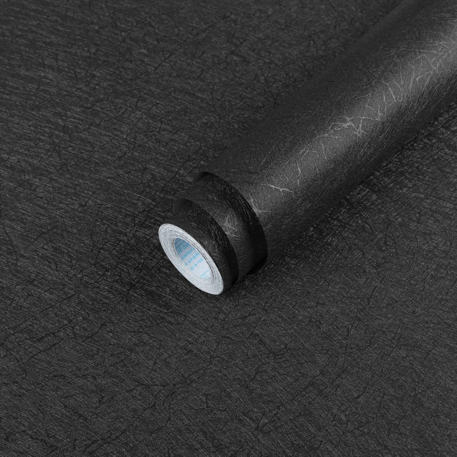 Abyssaly Black Silk Wallpaper Peel and Stick 15.7" X 984.2" Embossed Self Adhesive Black Contact Paper Removable Kitchen Vinyl Textured Wall Paper Cabinet Furniture Shelf Liner