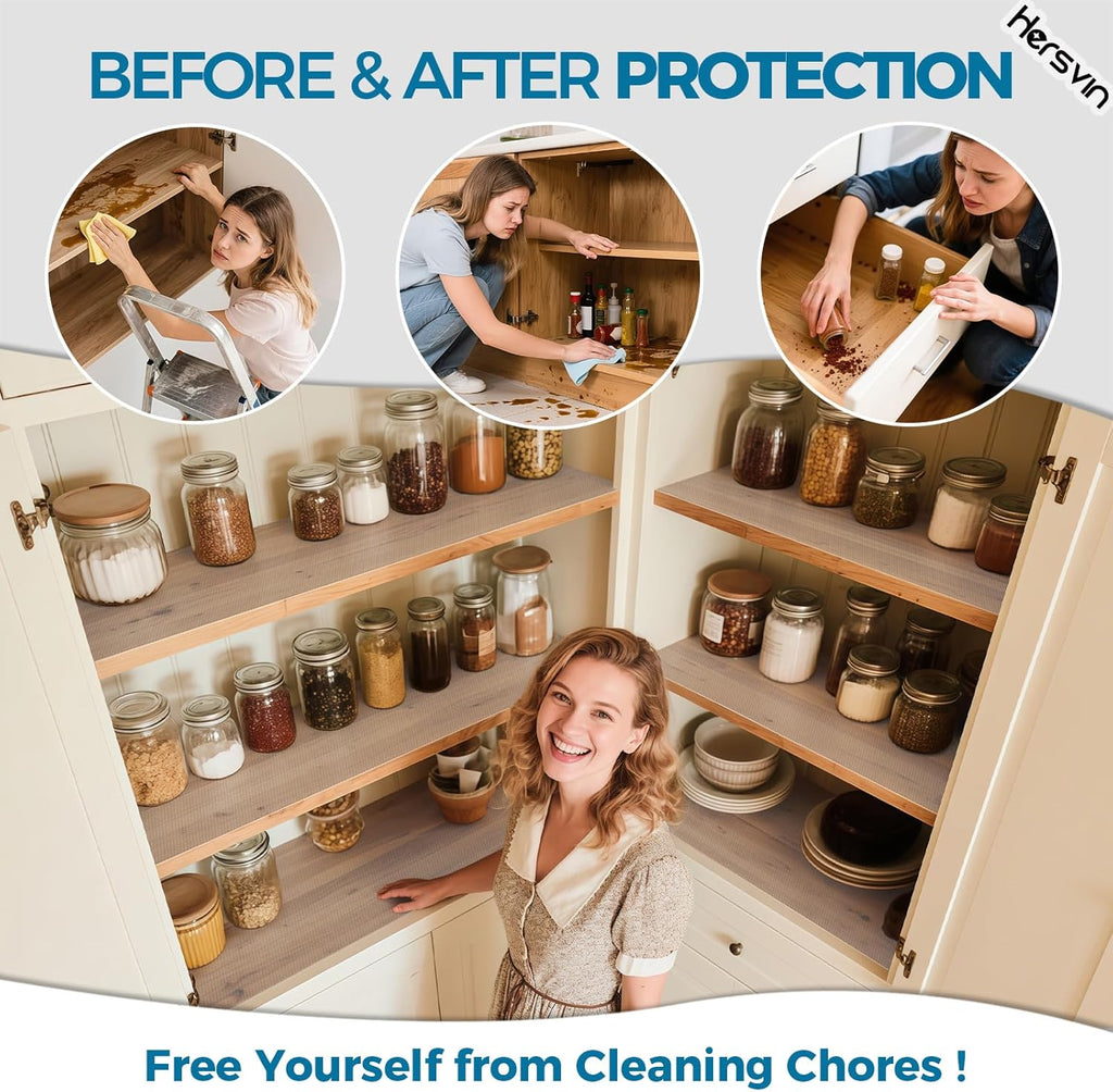 Hersvin Shelf Liner, 24" x20' Non-Adhesive Drawer Liners EVA Kitchen Cupboard Cabinet Covering Undersink Mat Washable Fridge Lining Paper for Home Office (Clear/Dot)