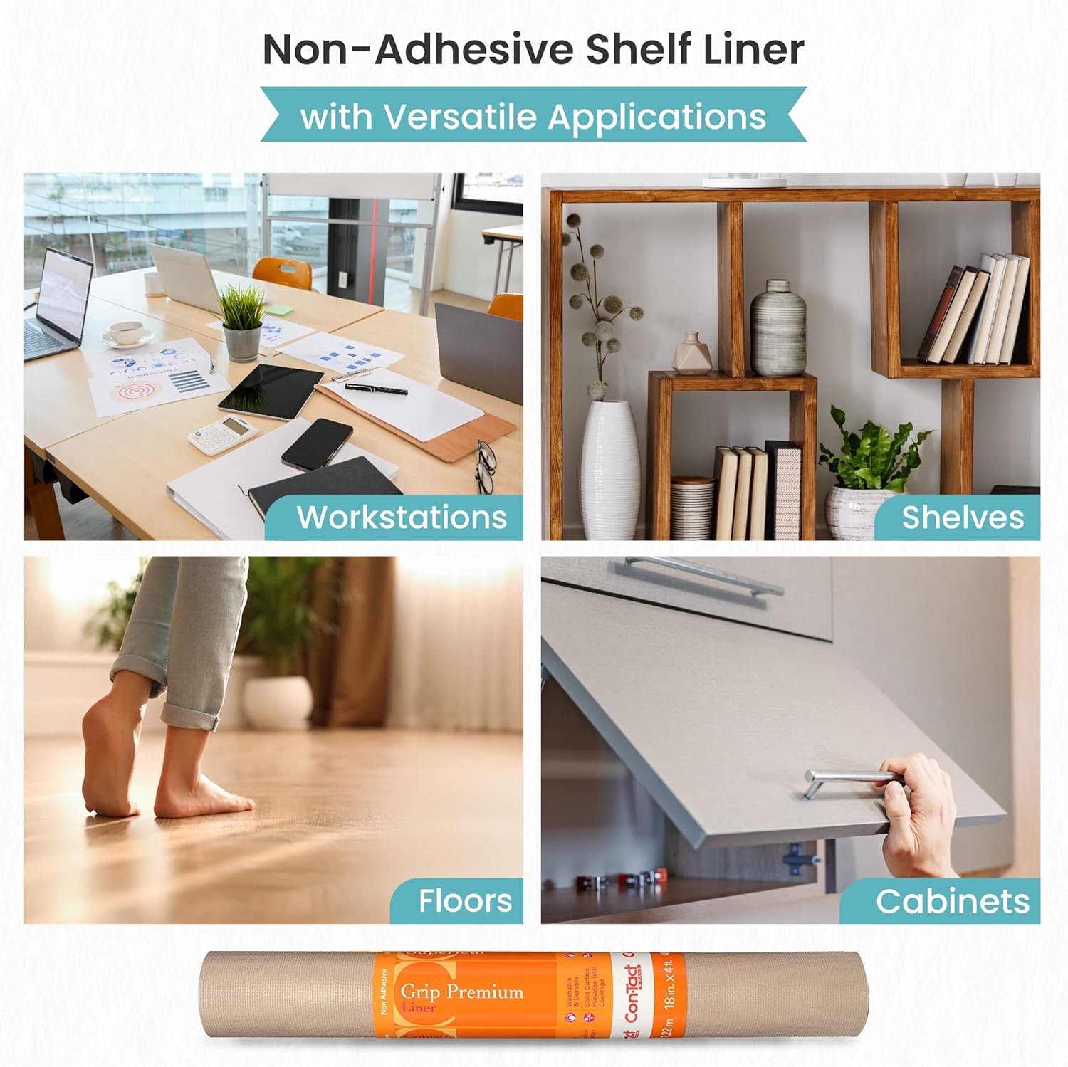 Con-Tact Brand Grip Premium Thick Shelf Liner - Versatile 18-inches x 4-feet Durable Non-Adhesive Non-Slip Drawer and Cabinet Liner in Taupe - Pack of 6 Rolls