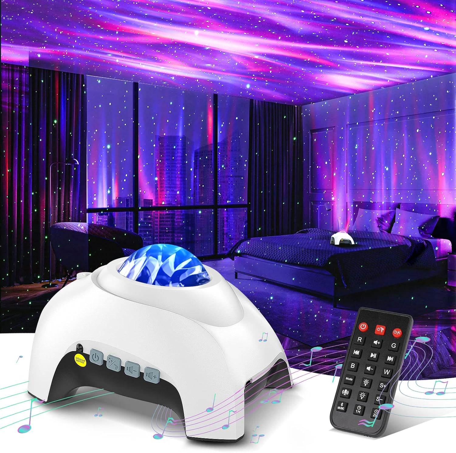 Northern Galaxy Light Aurora Projector with 33 Light Effects, LED Star Projector for Bedroom Nebula Lamp, Remote Control, White Noises, Bluetooth Speaker for Parties