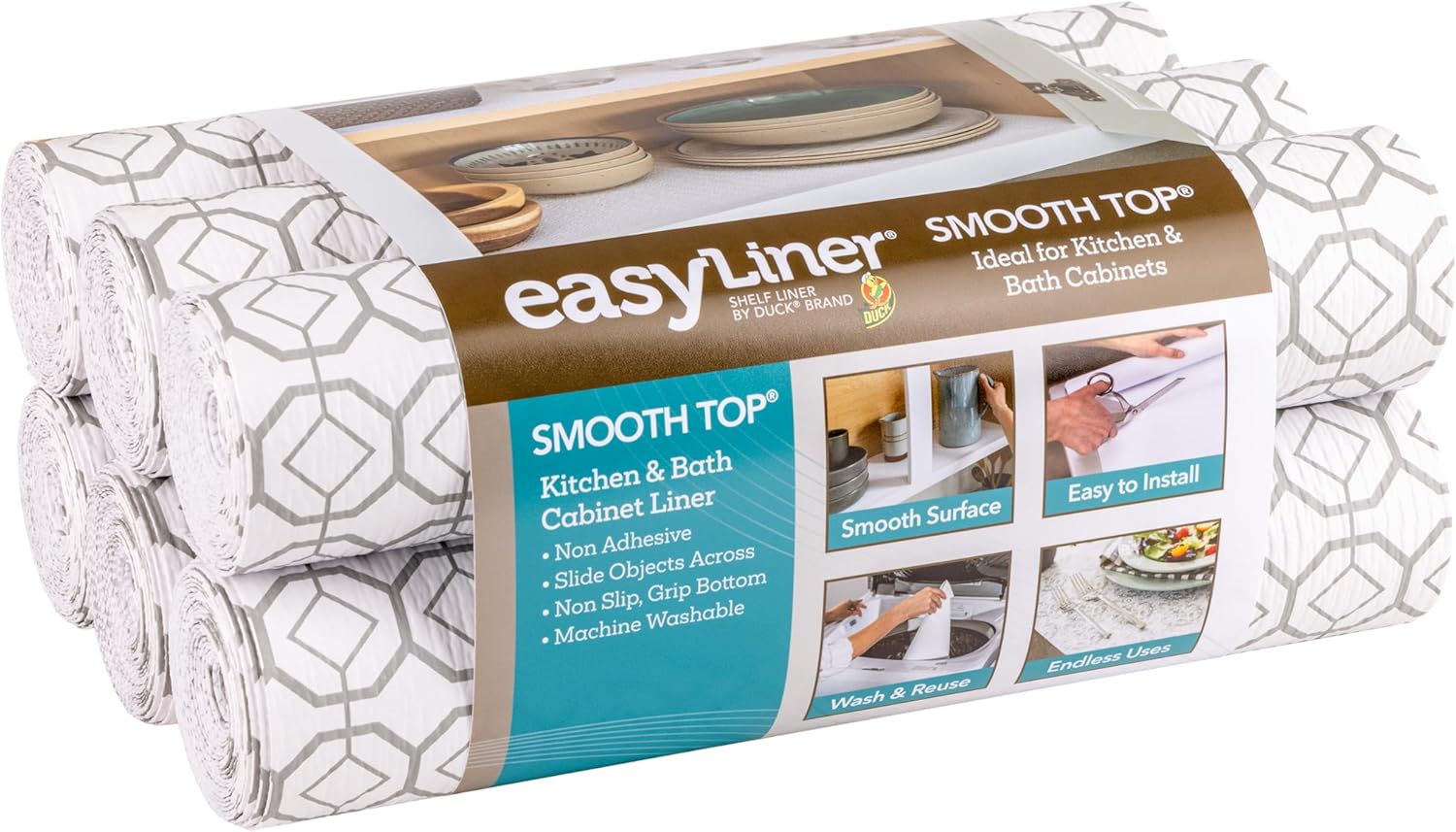 Smooth Top EasyLiner for Cabinets & Drawers - Easy to Install & Cut to Fit - Shelf Paper & Drawer Liner Non Adhesive - Non Slip Shelf Liner for Kitchen Pantry - 12 Inch Width - 60 Total Feet - White