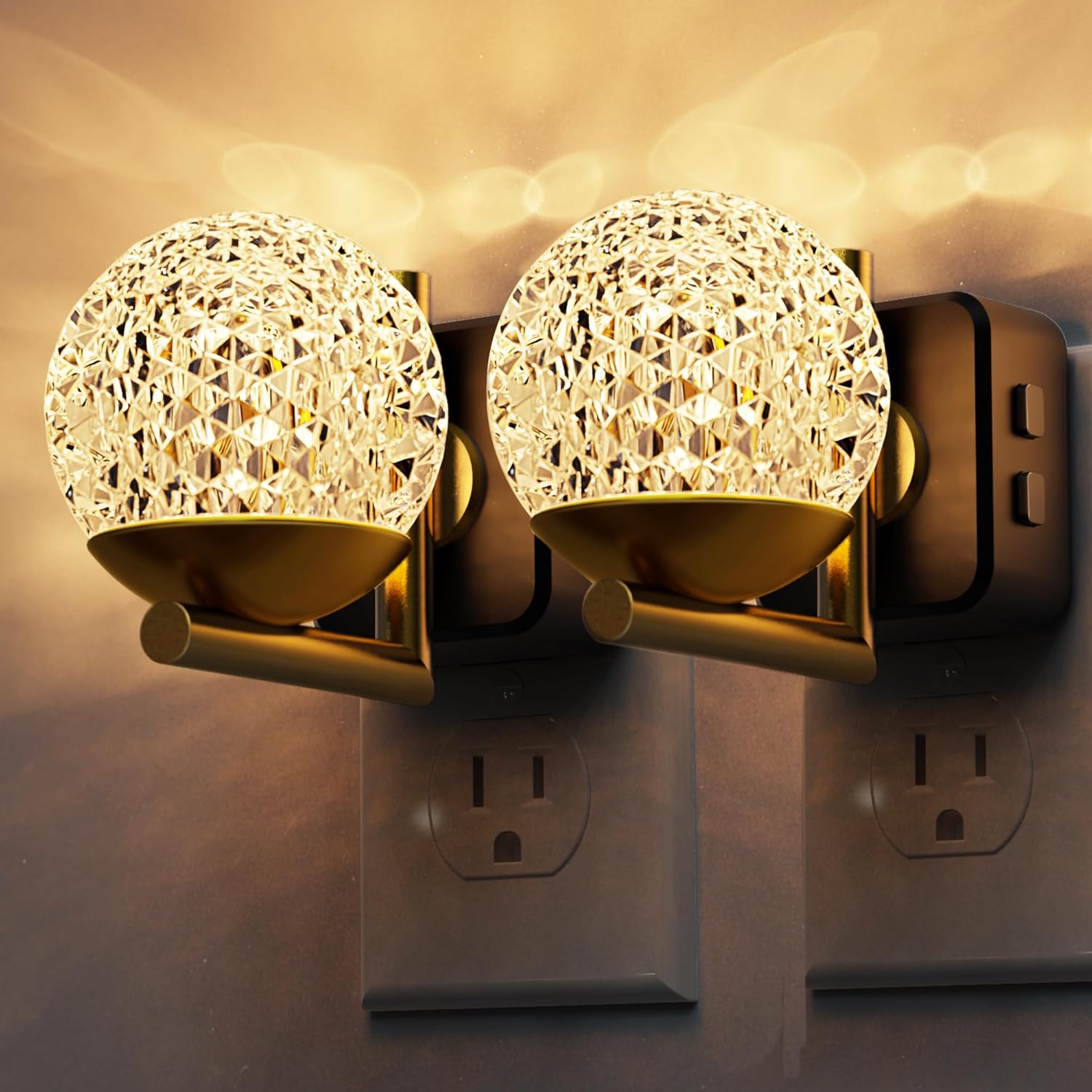 L LOHAS LED Night Lights Plug into Wall, 2 Pack 3000K Soft White LED Floral Night Light with Auto Sensor, 0-100lm Adjustable Brightness Plug in Nightlight, for Hallway Bedroom Stairway Gift