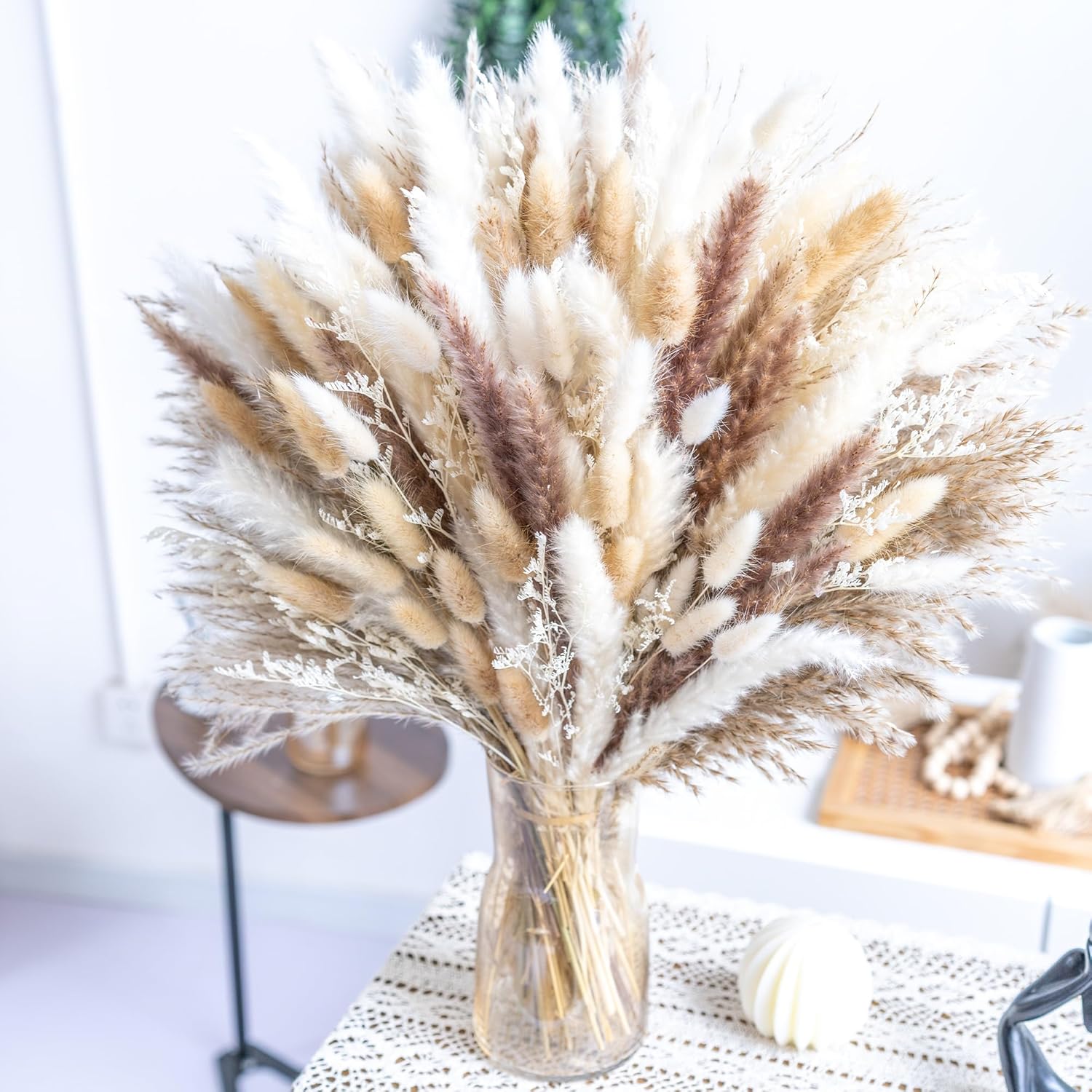 440PCS Natural Pampas Grass Mix Bouquet | Dried Pampas Bouquet for Wedding Boho Flowers Home Table Decor Desk Decor, Rustic Farmhouse Decor (440PCS)