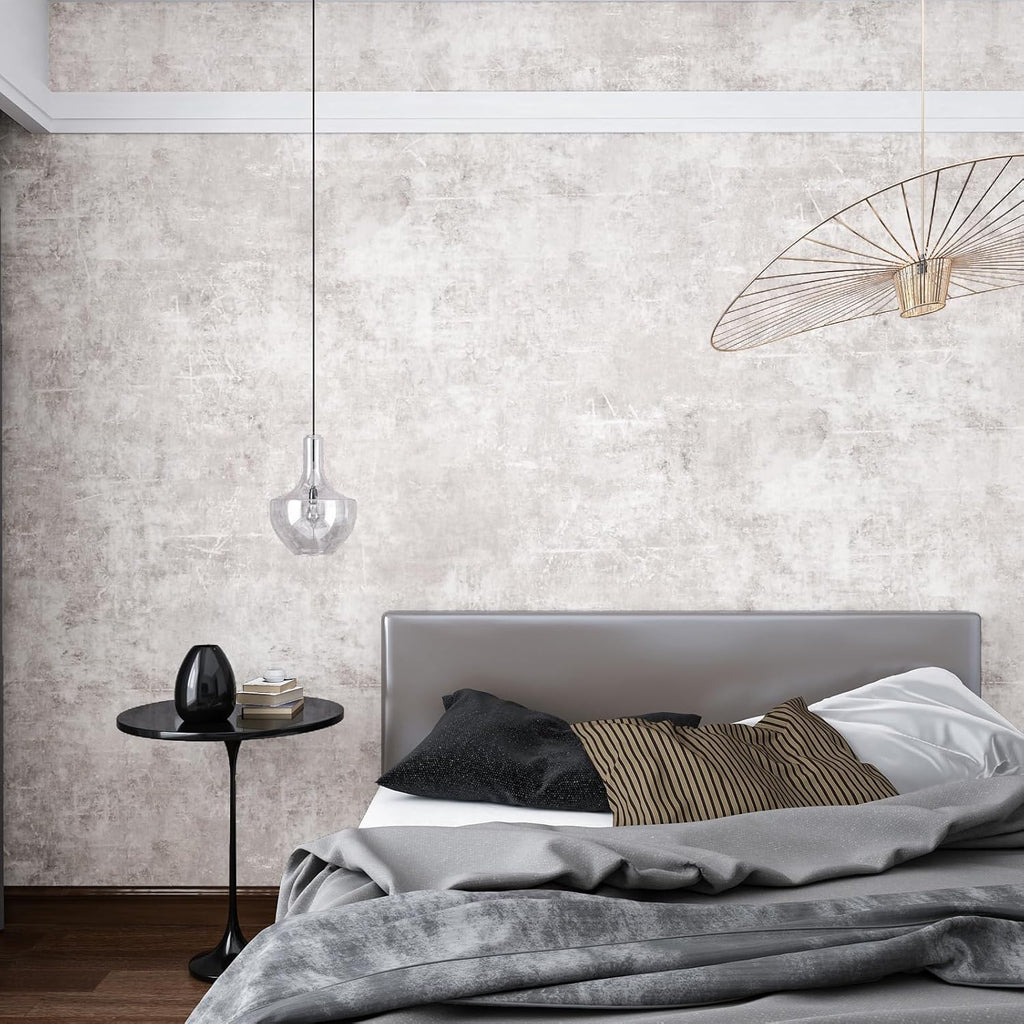 VEELIKE Neutral Concrete Wallpaper Peel and Stick Boho Aesthetic Wallpaper for Bedroom Bathroom 354''x32'' Wide Concrete Contact Paper for Countertops Waterproof Cement Vinyl for Accent Walls Kitchen
