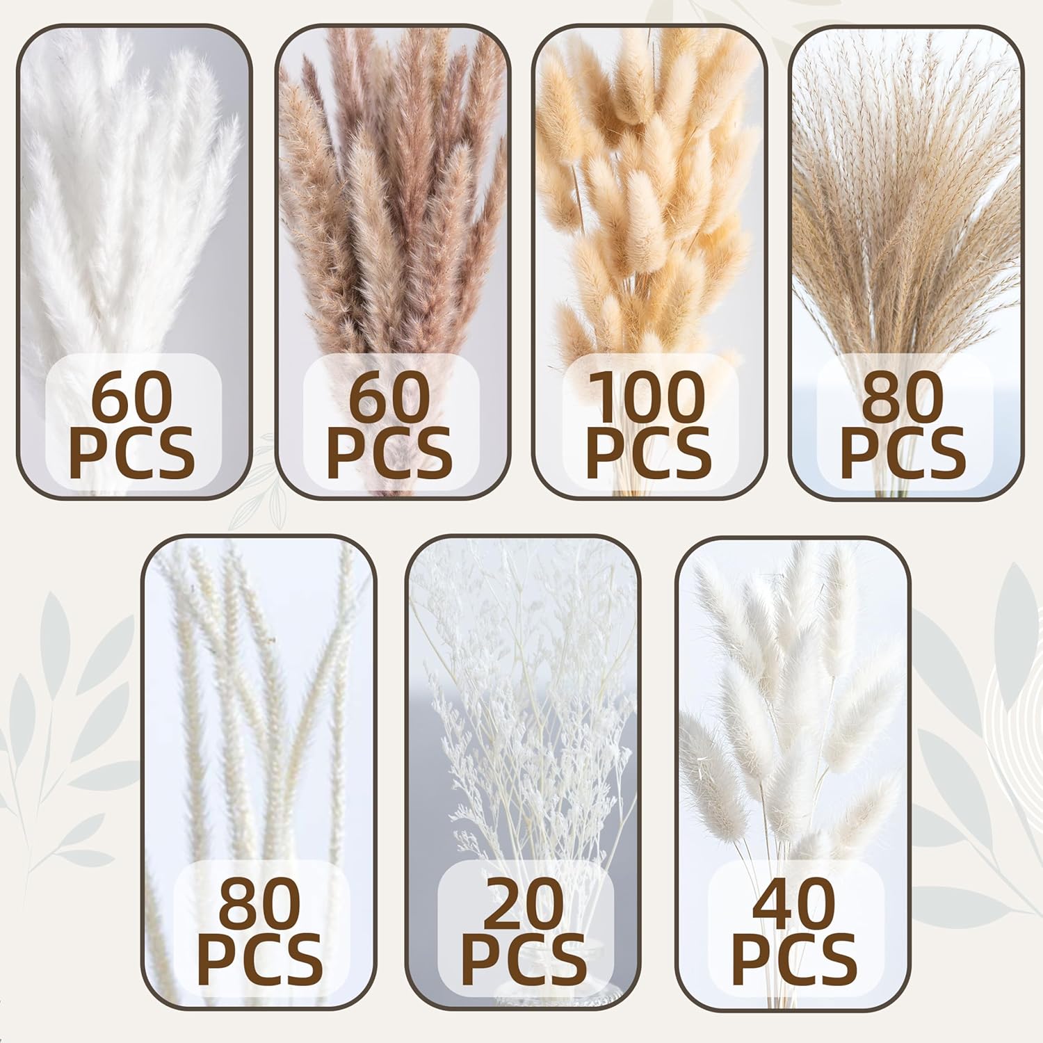 440PCS Natural Pampas Grass Mix Bouquet | Dried Pampas Bouquet for Wedding Boho Flowers Home Table Decor Desk Decor, Rustic Farmhouse Decor (440PCS)
