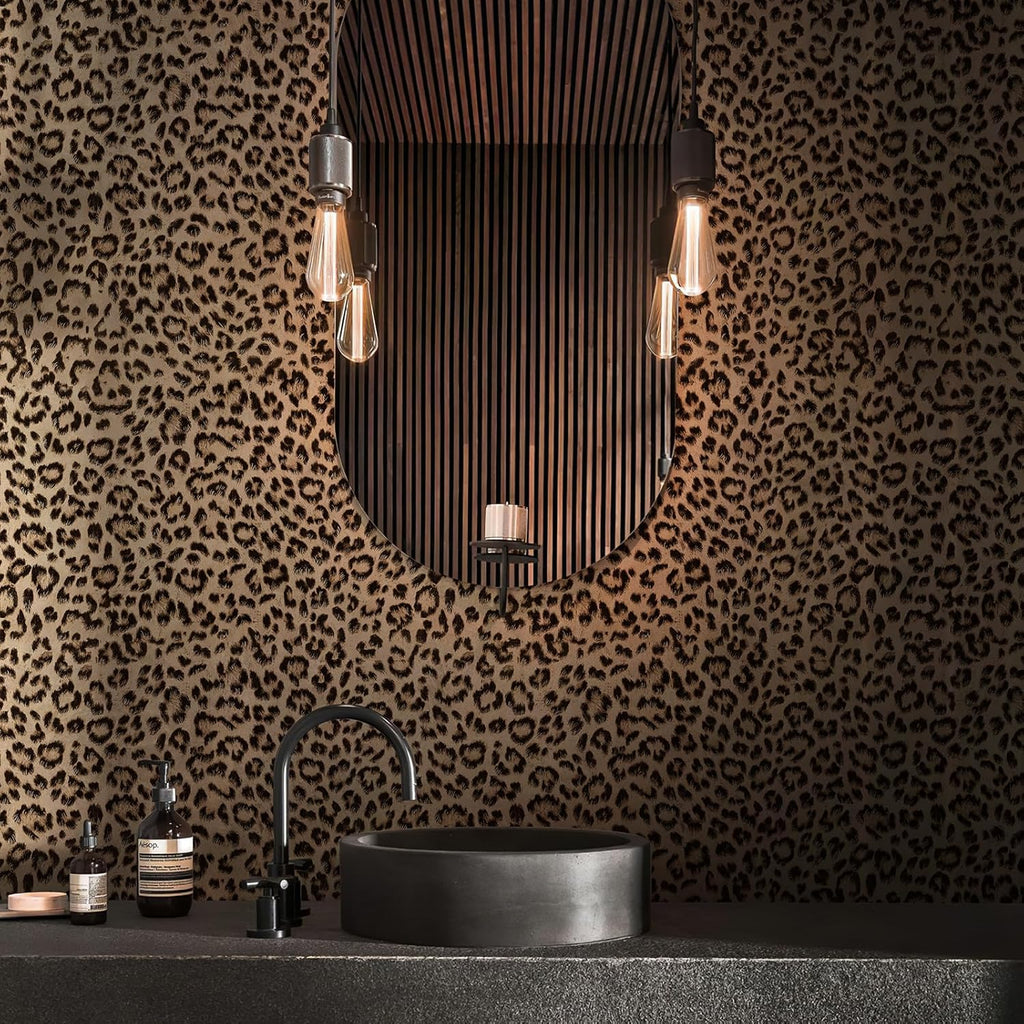 JiffDiff Leopard Print Peel and Stick Wallpaper, Waterproof Removable Self Adhesive Textured Wall Paper, Yellow Unique Funky Cheetah Contact Paper for Bedroom and Bathroom 480"X17.3"(57.6 sq. ft)