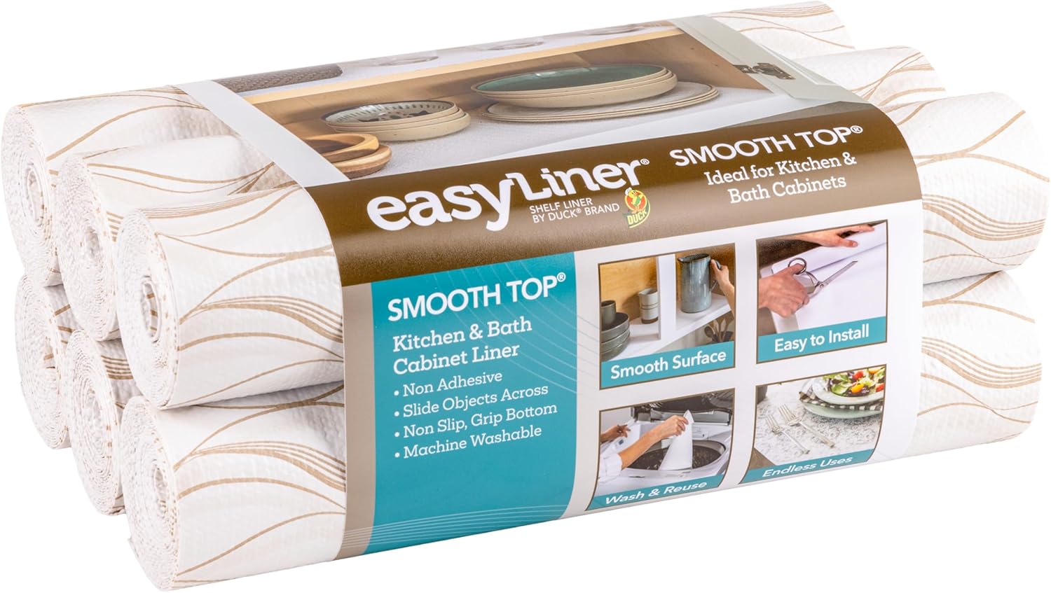 Smooth Top EasyLiner for Cabinets & Drawers - Easy to Install & Cut to Fit - Shelf Paper & Drawer Liner Non Adhesive - Non Slip Shelf Liner for Kitchen Pantry - 12 Inch Width - 60 Total Feet - White